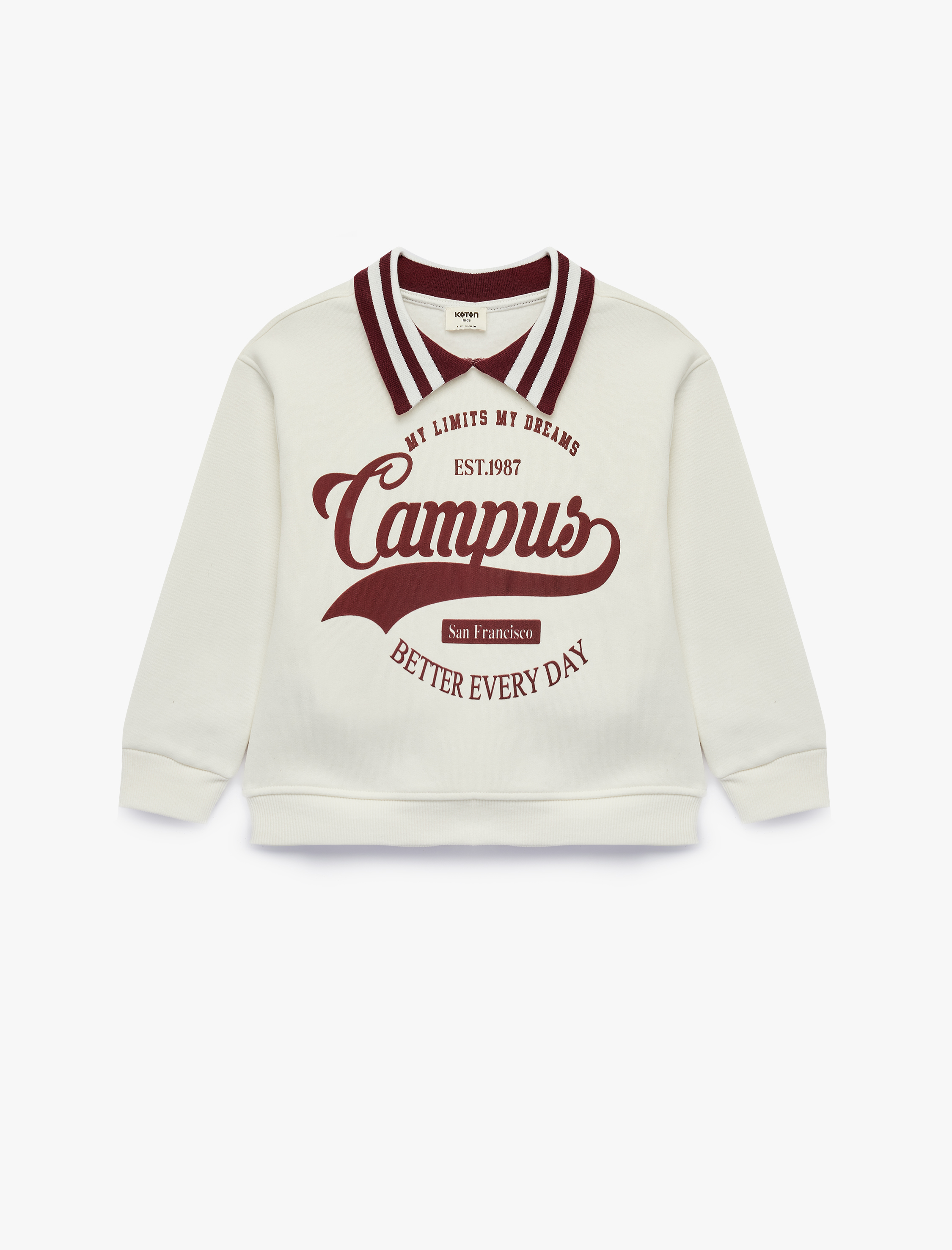  Kız Çocuk Şardonlu Baskılı Uzun Kollu Oversize Polo Yaka Sweatshirt