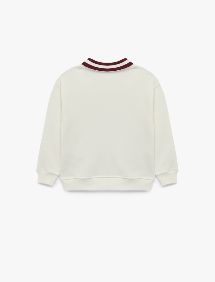 Kız Çocuk Şardonlu Baskılı Uzun Kollu Oversize Polo Yaka Sweatshirt