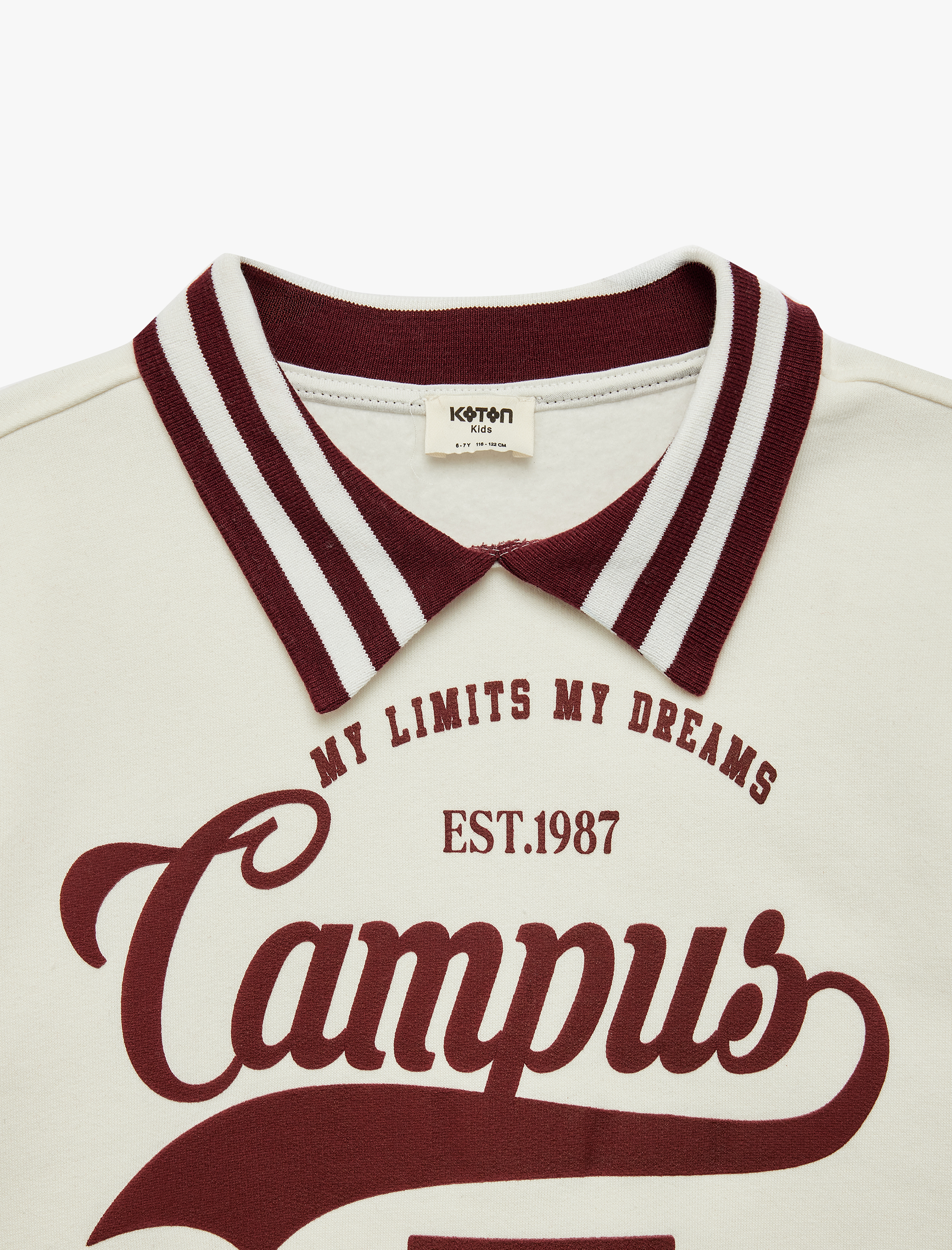  Kız Çocuk Şardonlu Baskılı Uzun Kollu Oversize Polo Yaka Sweatshirt