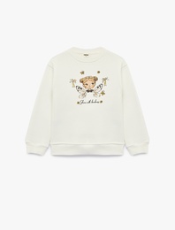 Peri Baskılı Bisiklet Yaka Uzun Kollu Şardonlu Sweatshirt