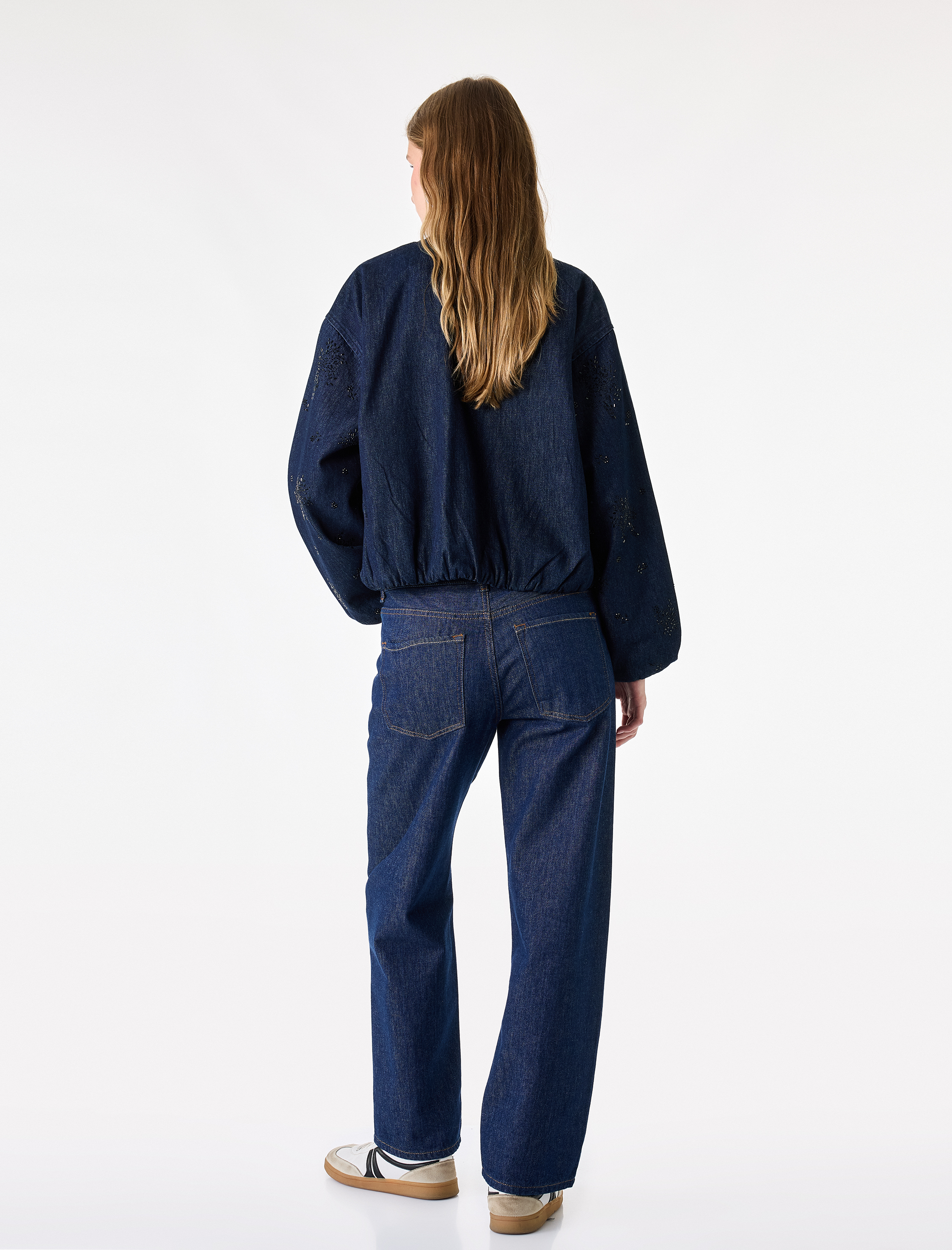   Düşük Bel Nervürlü Pamuklu Düz Paça Denim Pantolon - Straight Fit Jean
