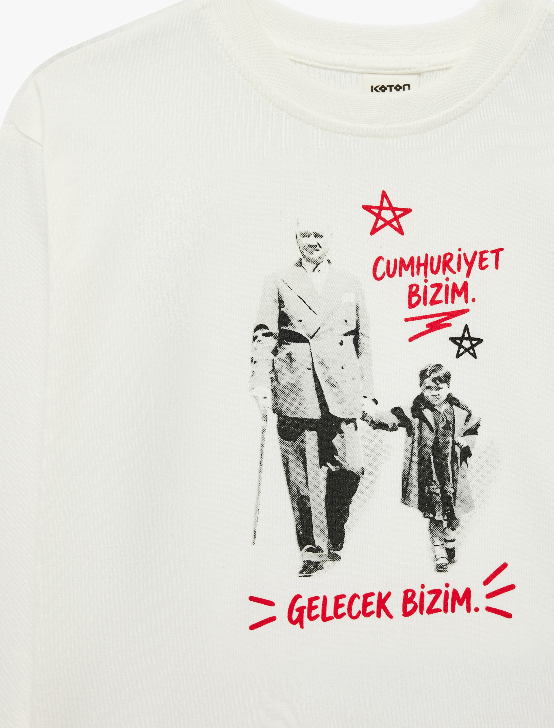  Erkek Bebek Atatürk Baskılı Pamuklu Bisiklet Yaka Uzun Kollu Tişört