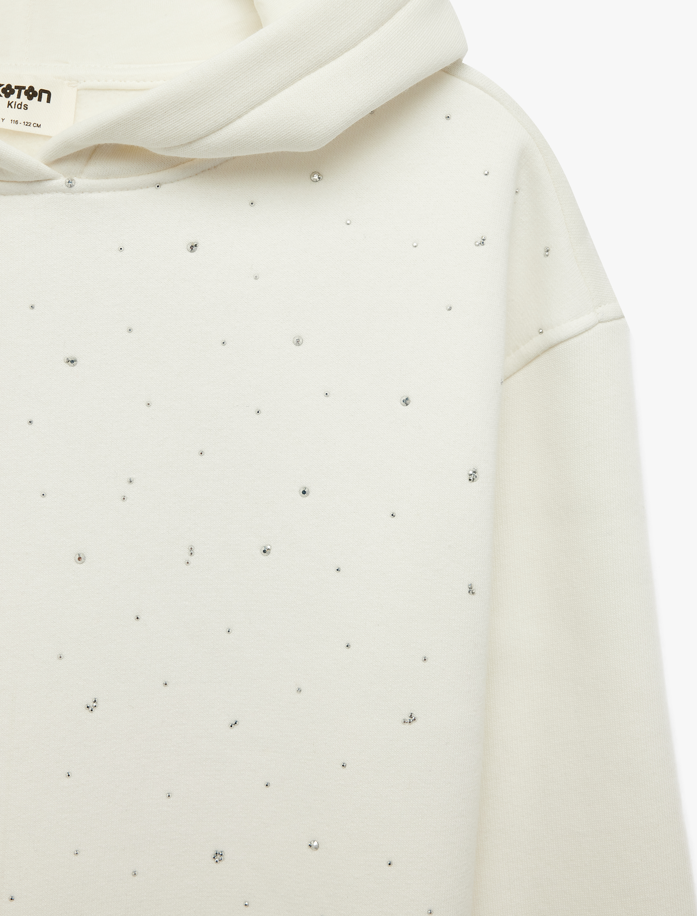  Kız Çocuk Taşlı Şardonlu Uzun Kollu Kapşonlu Sweatshirt