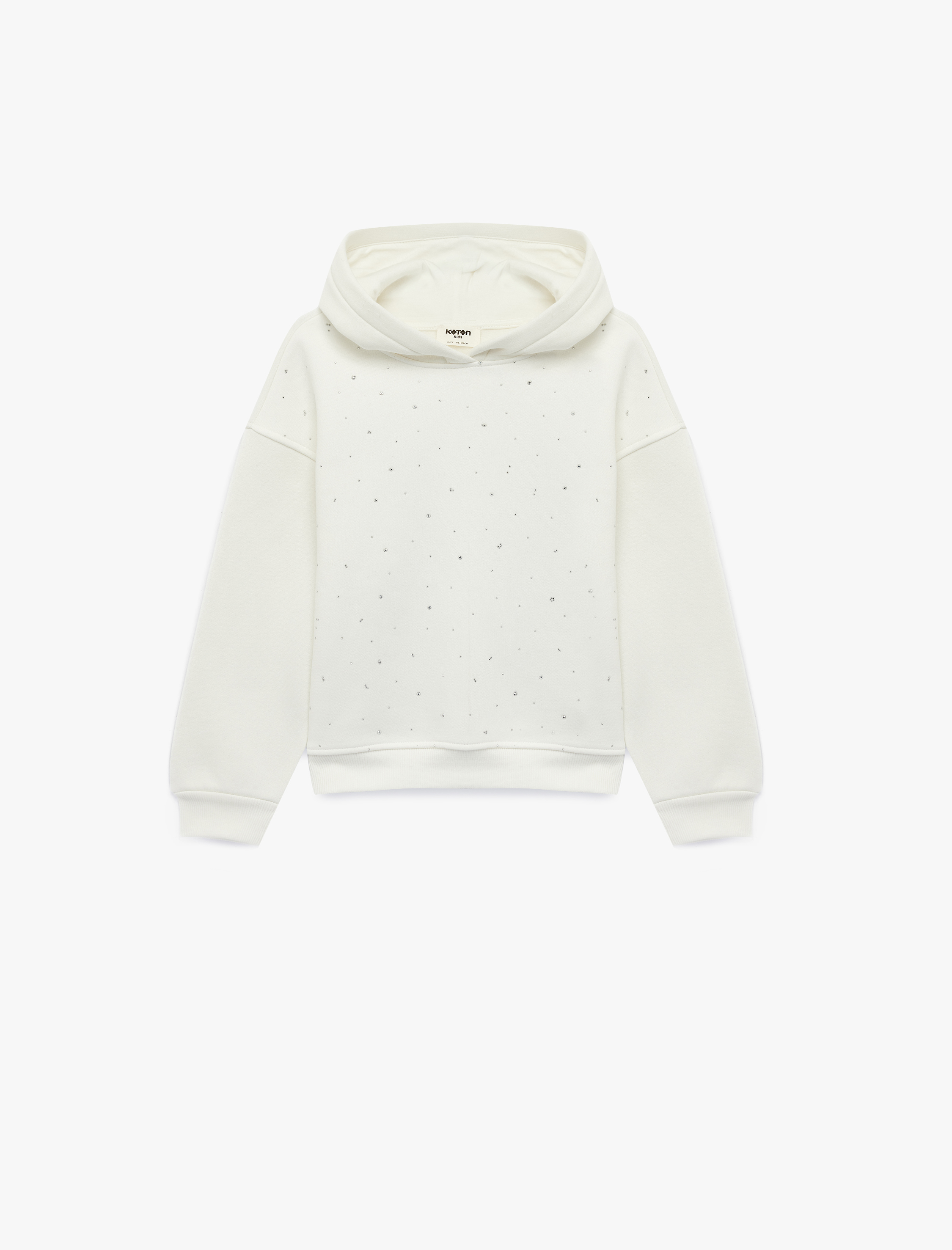  Kız Çocuk Taşlı Şardonlu Uzun Kollu Kapşonlu Sweatshirt