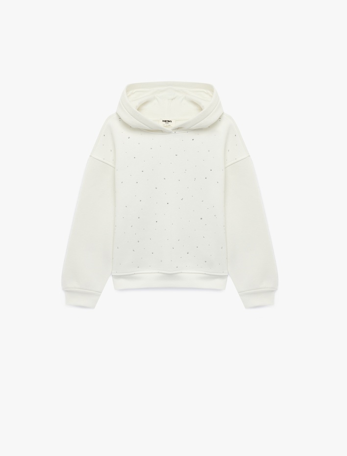 Kız Çocuk Taşlı Şardonlu Uzun Kollu Kapşonlu Sweatshirt