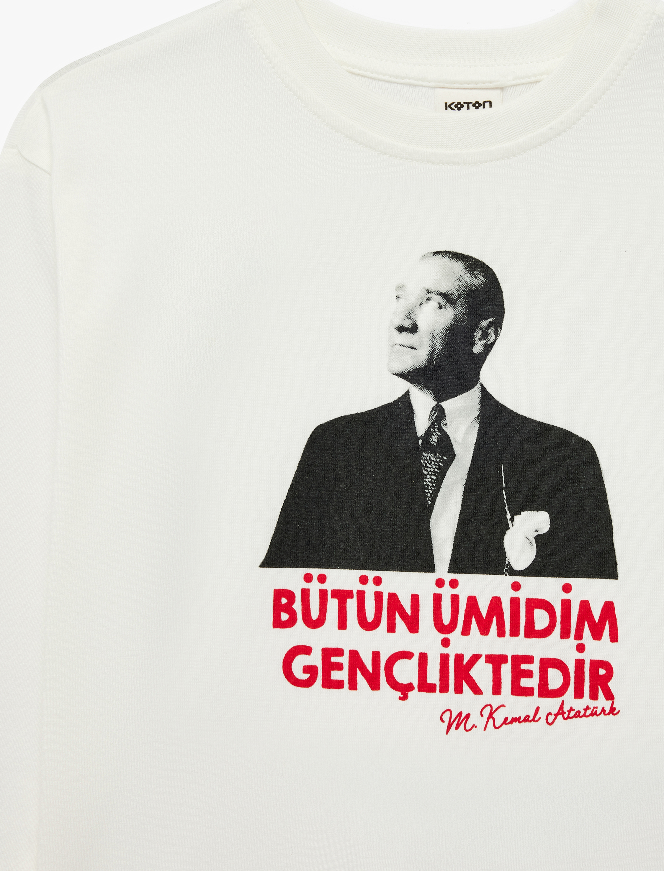  Erkek Bebek Atatürk Baskılı Pamuklu Bisiklet Yaka Uzun Kollu Tişört