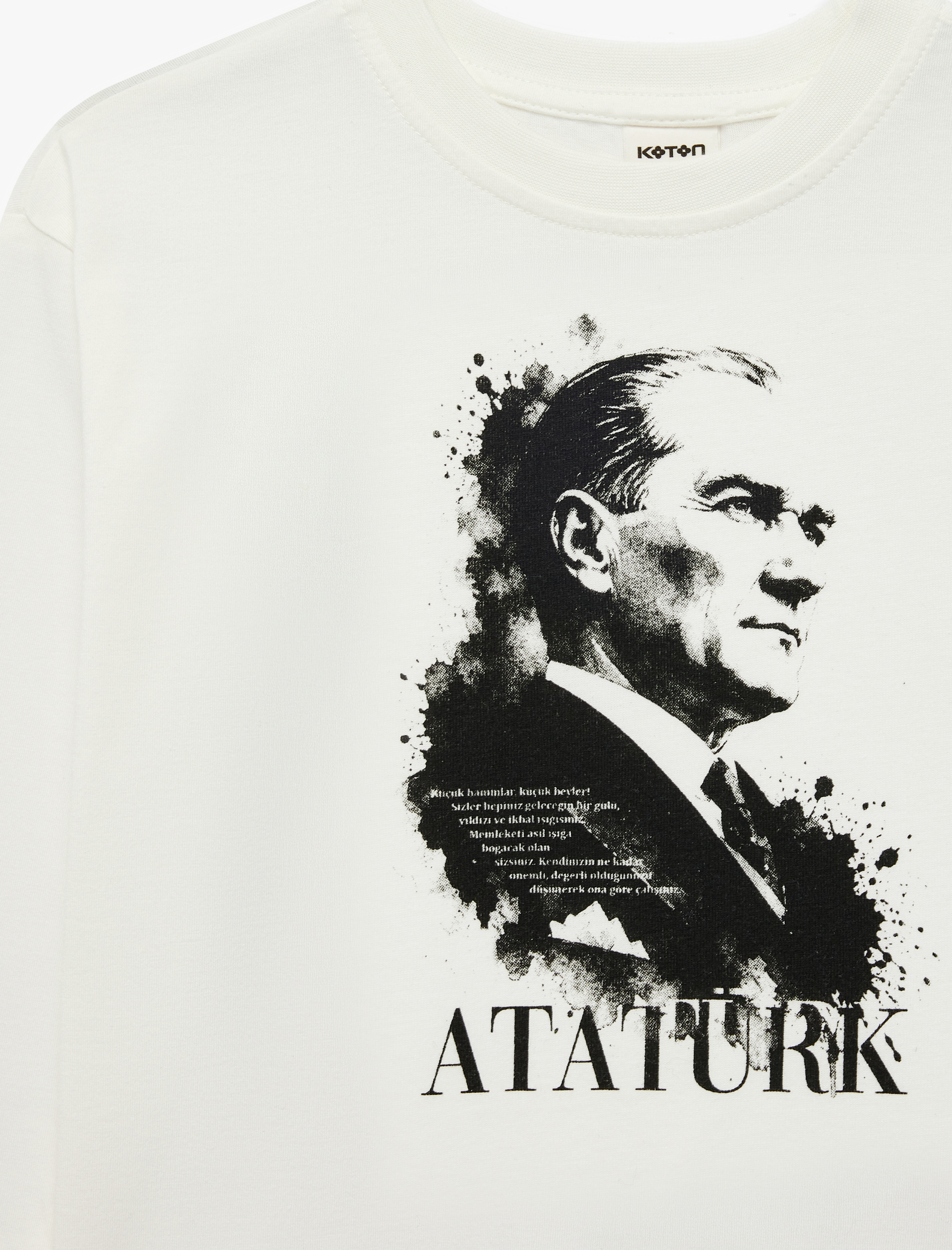  Erkek Bebek Atatürk Baskılı Pamuklu Bisiklet Yaka Uzun Kollu Tişört