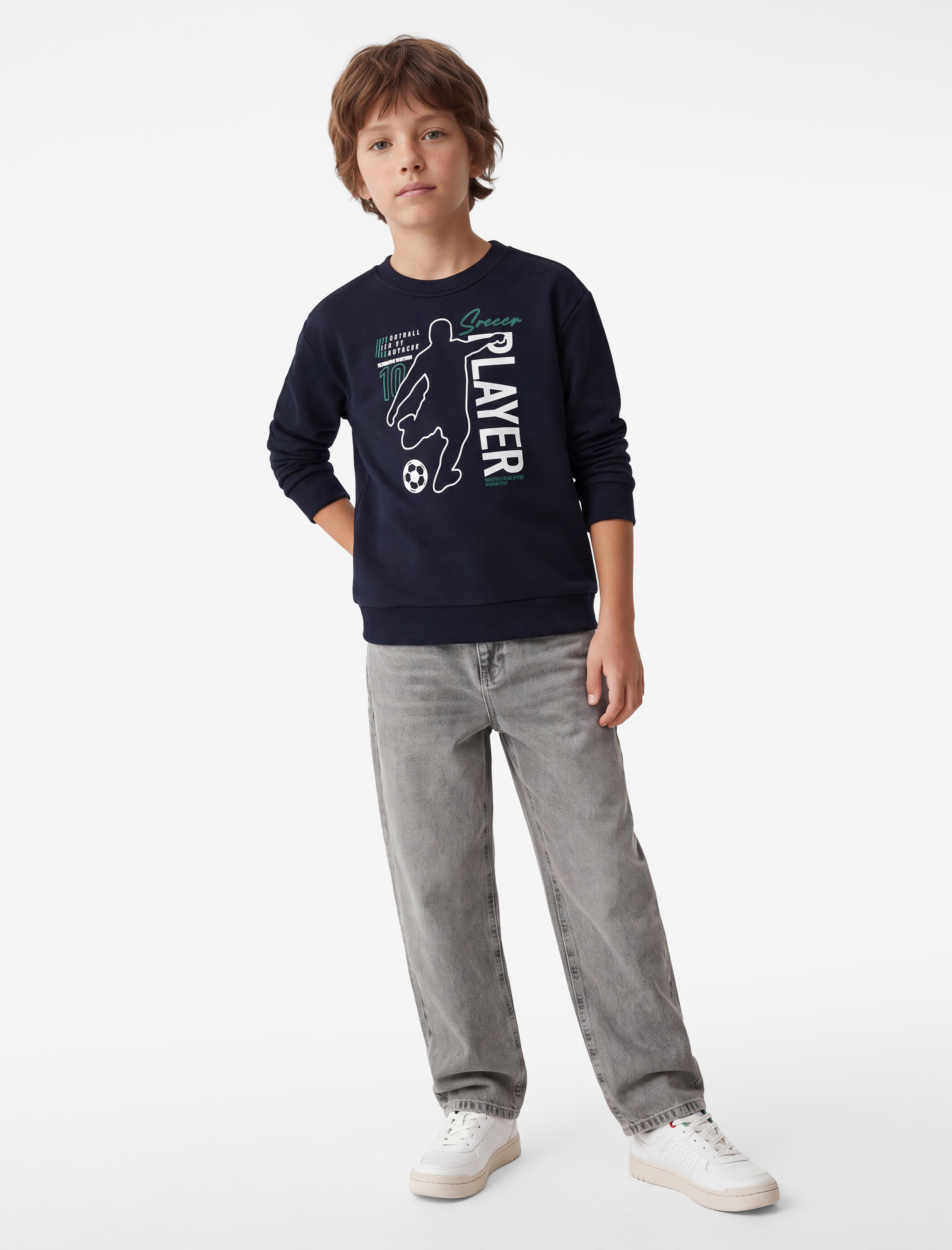  Erkek Çocuk Uzun Kollu Bisiklet Yaka Üç İplik Şardonlu Baskılı Sweatshirt