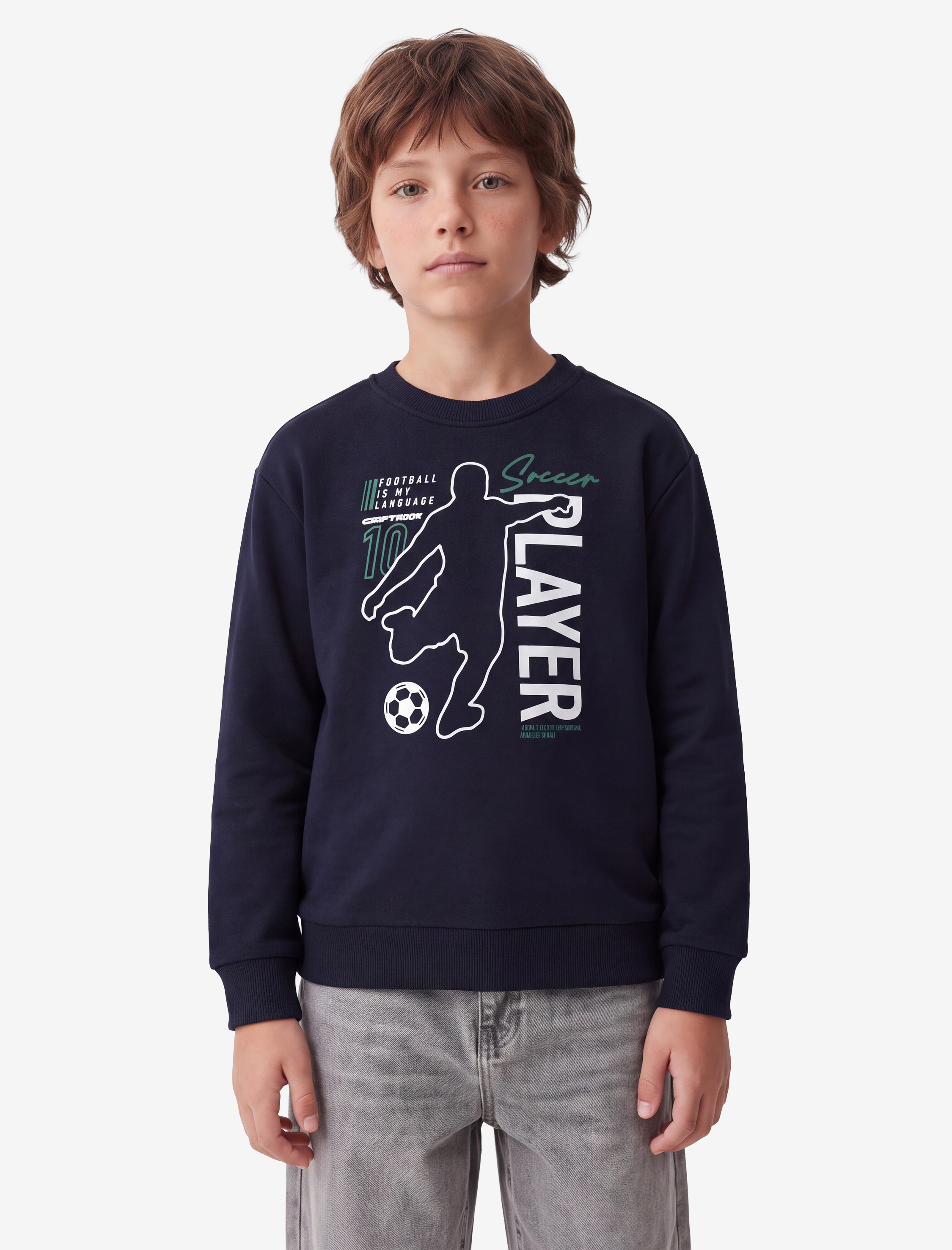  Erkek Çocuk Uzun Kollu Bisiklet Yaka Üç İplik Şardonlu Baskılı Sweatshirt