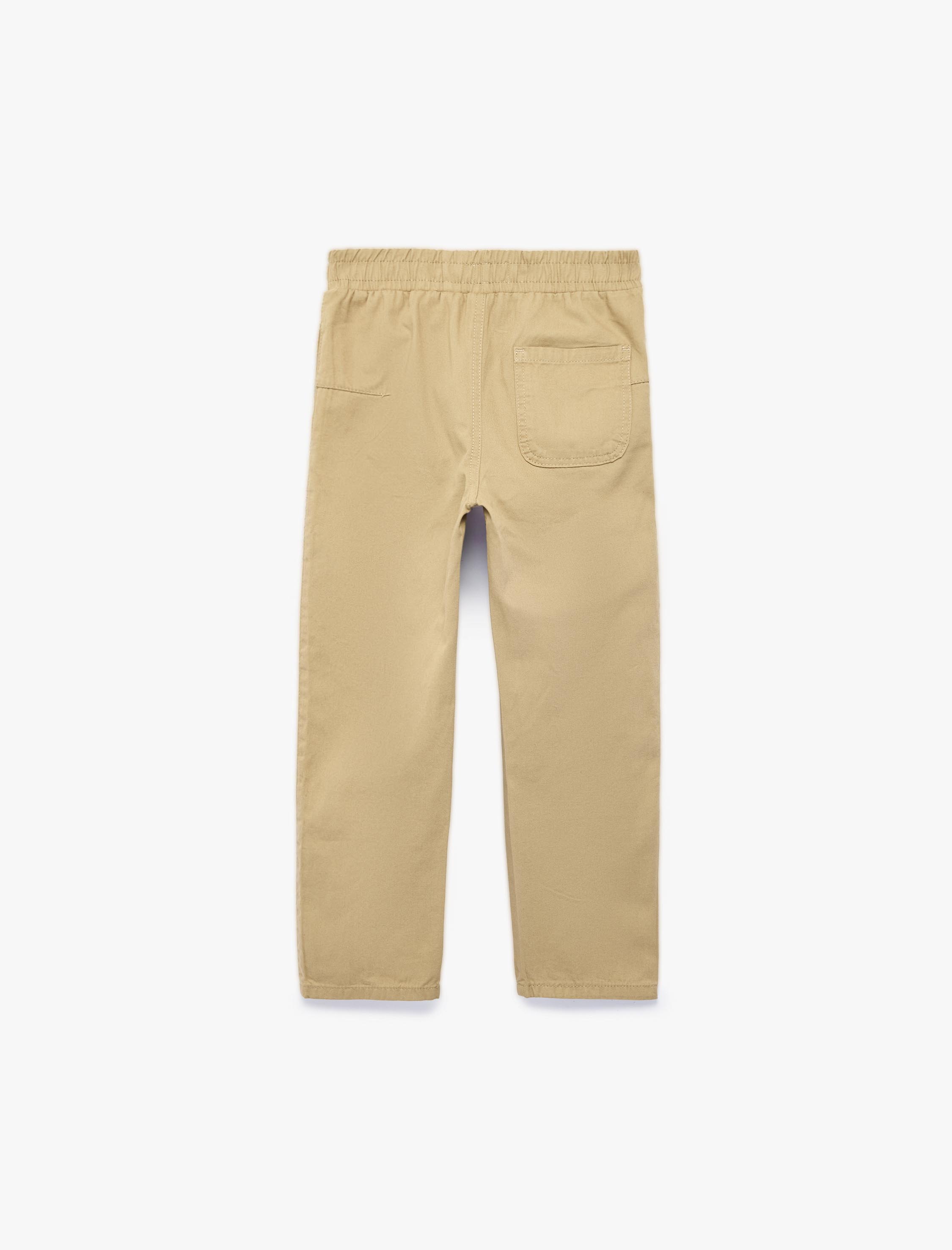  Erkek Çocuk Pamuklu Gabardin Pantolon Beli Lastikli Cepli