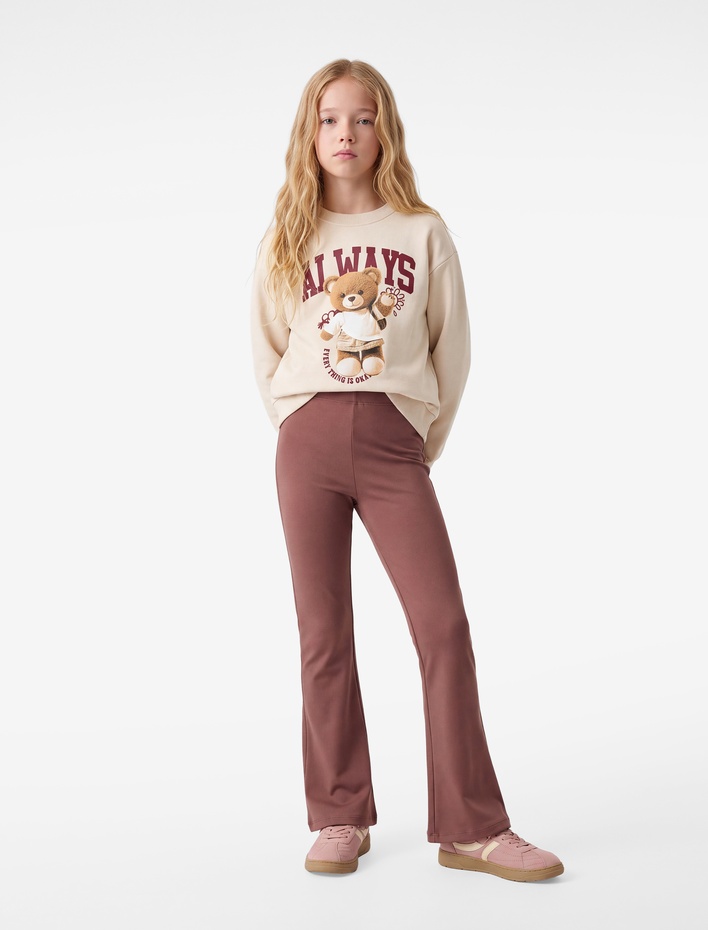 Kız Çocuk Beli Lastikli Slim Fit İspanyol Paça Tayt