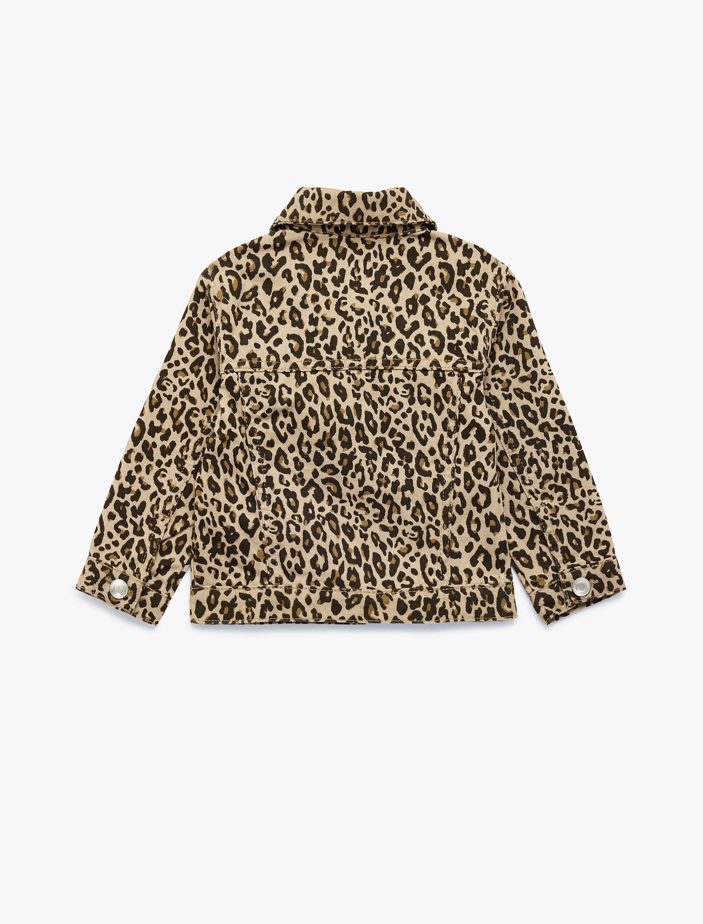  Kız Bebek Leopar Desenli Bol Kesim Pamuklu Uzun Kollu Denim Ceket