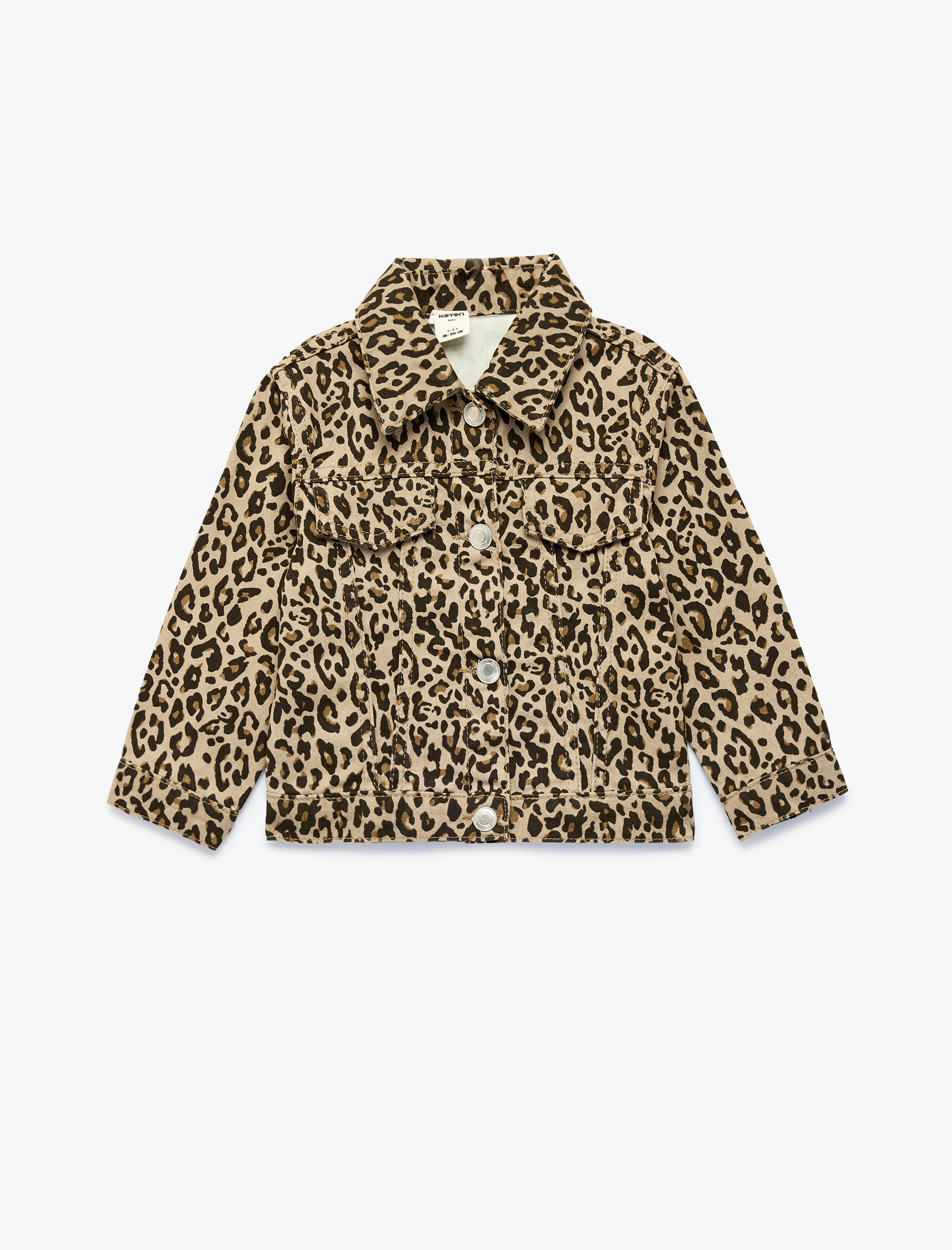  Kız Bebek Leopar Desenli Bol Kesim Pamuklu Uzun Kollu Denim Ceket