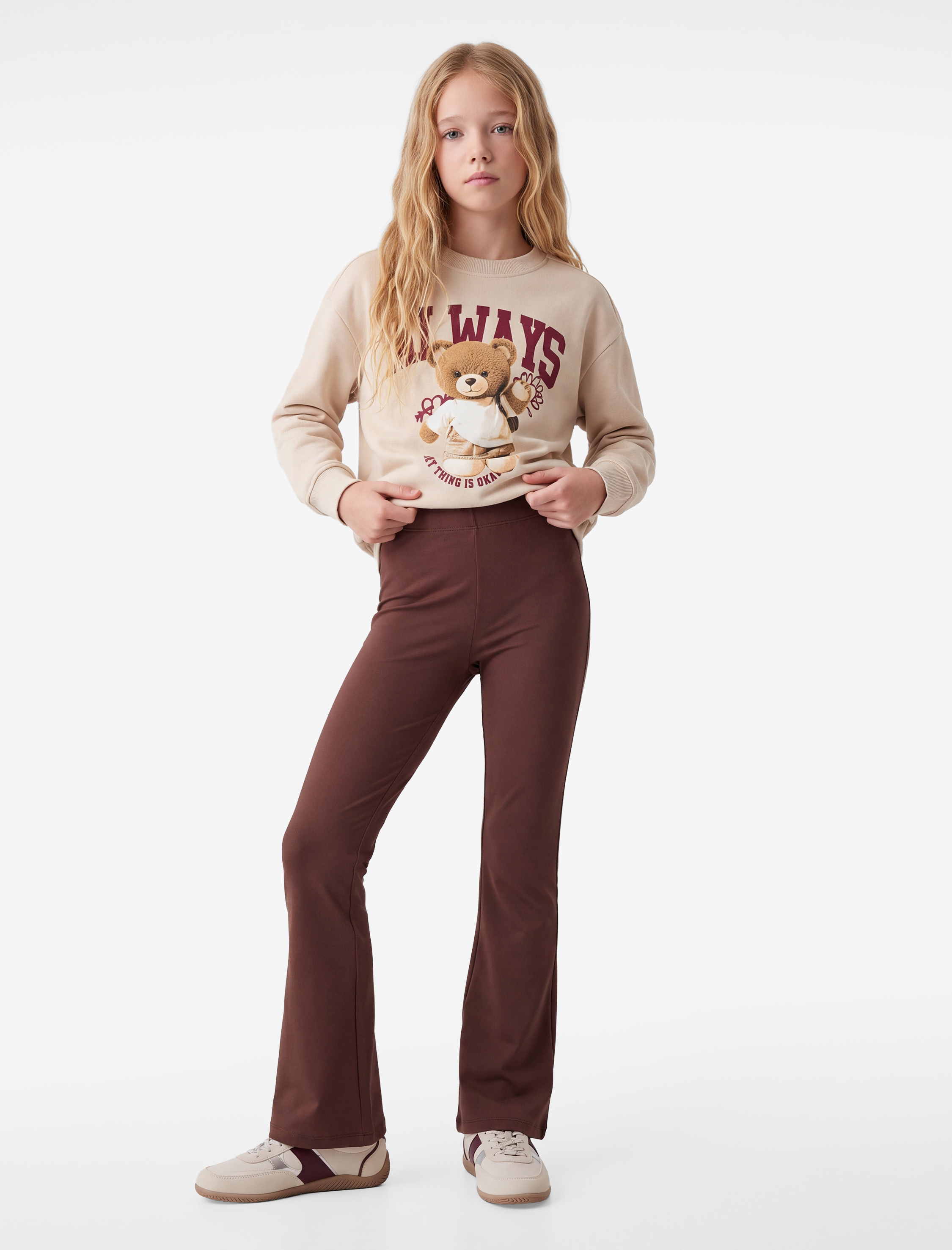  Kız Çocuk Beli Lastikli Slim Fit İspanyol Paça Tayt