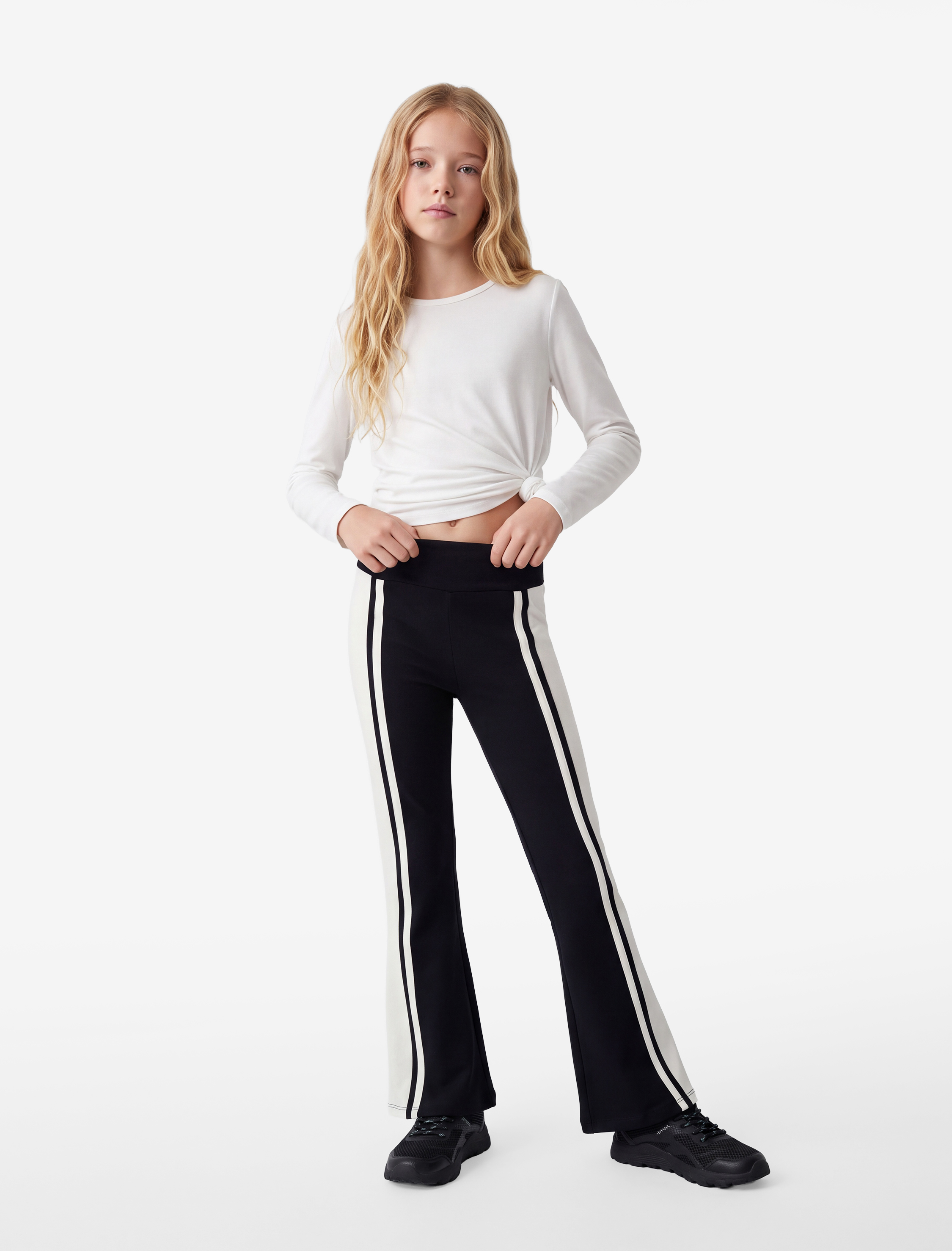  Kız Çocuk Beli Lastikli Slim Fit Viskon Karışımlı İspanyol Paça Tayt