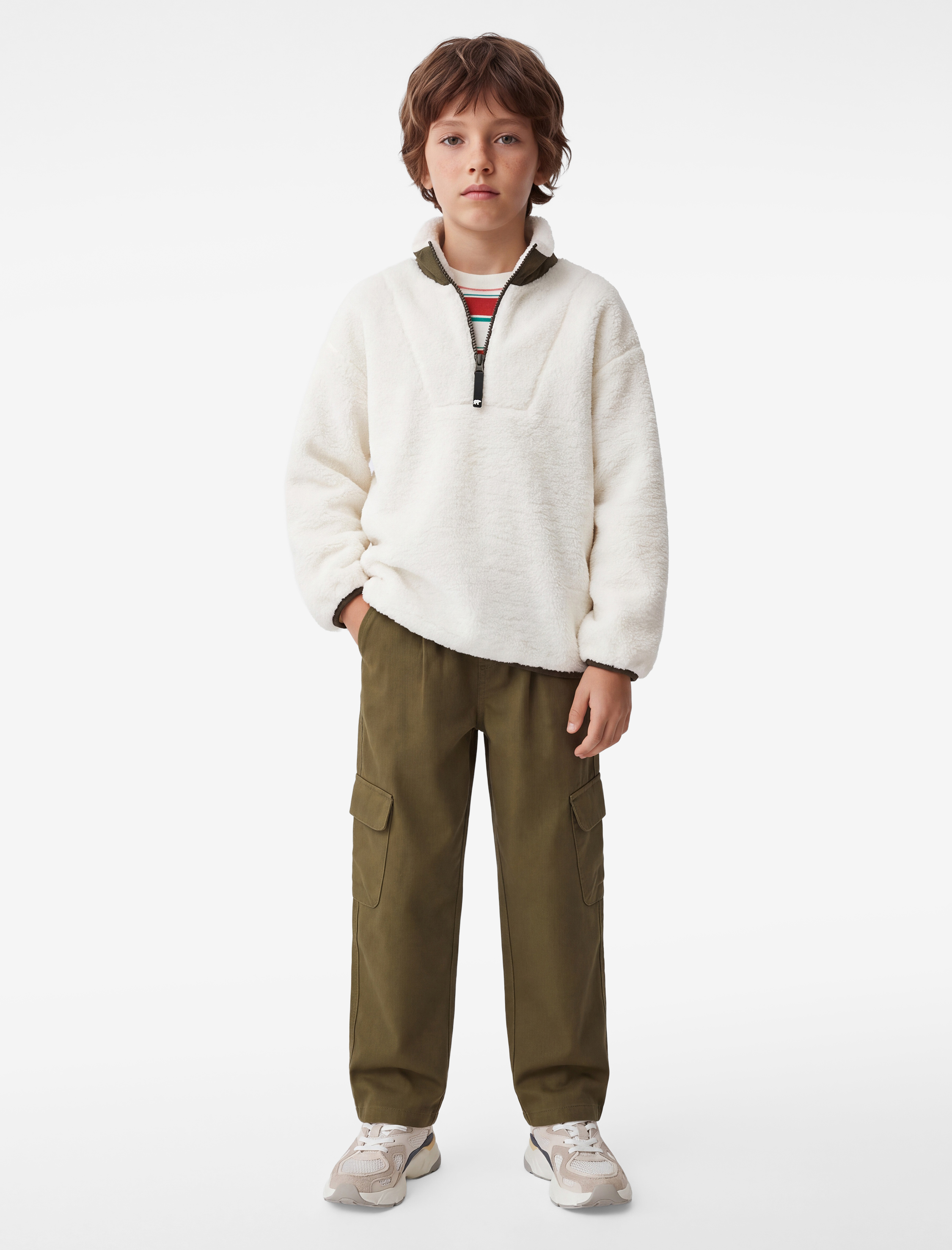  Erkek Çocuk Dik Yaka Uzun Kollu Yarım Fermuarlı Oversize Polar Sweatshirt
