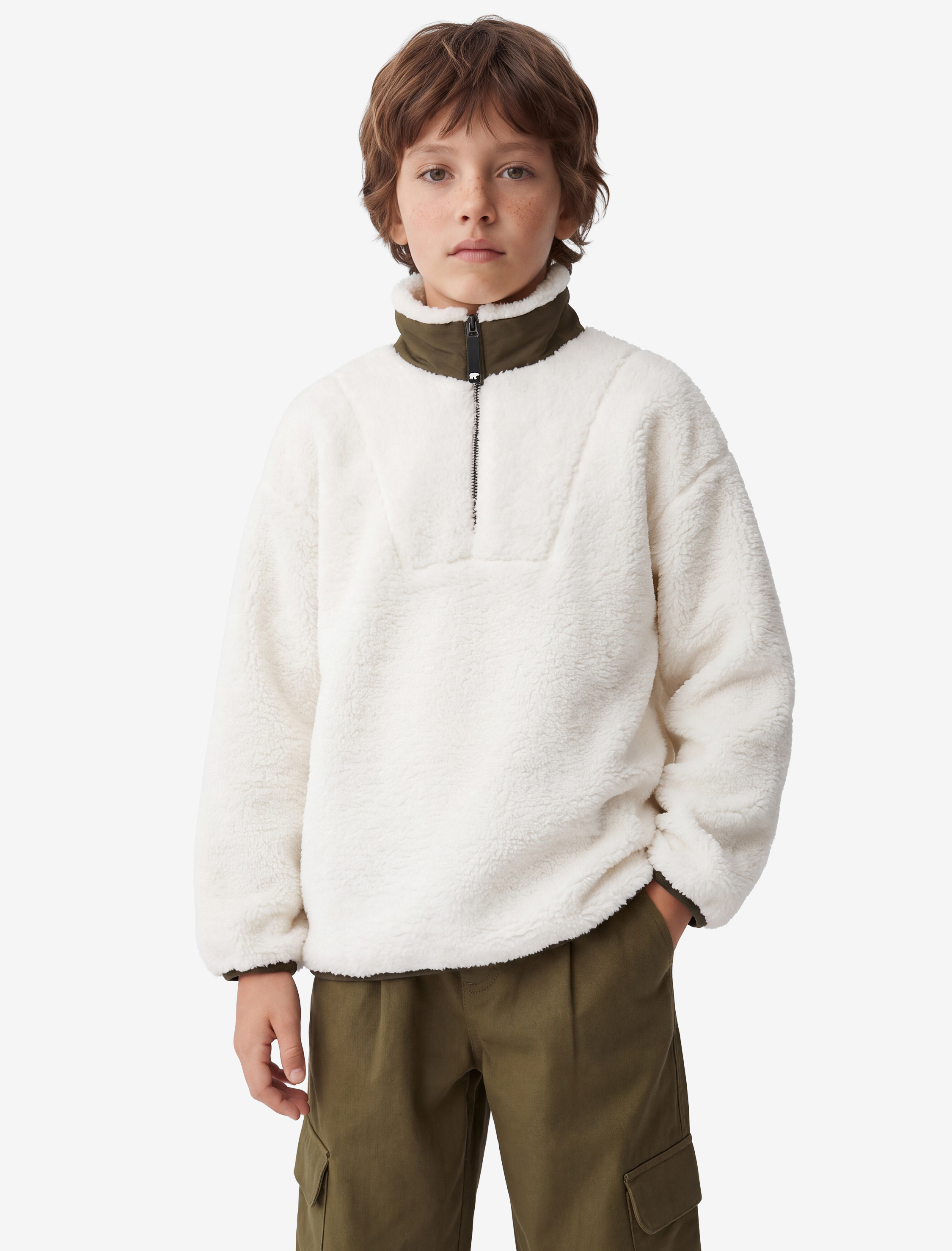  Erkek Çocuk Dik Yaka Uzun Kollu Yarım Fermuarlı Oversize Polar Sweatshirt