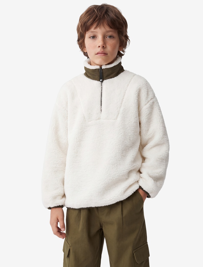 Erkek Çocuk Dik Yaka Uzun Kollu Yarım Fermuarlı Oversize Polar Sweatshirt