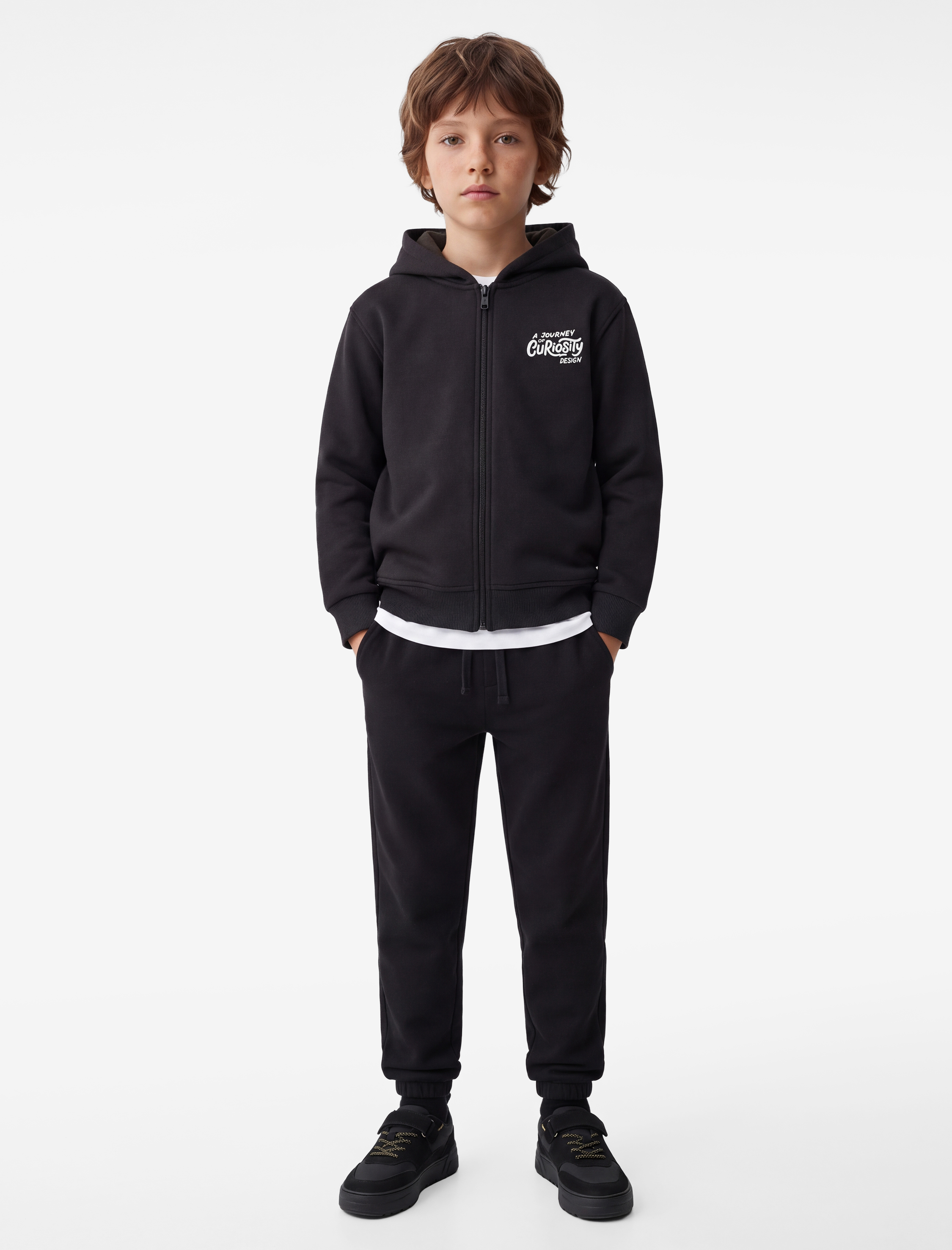  Erkek Çocuk Cepli Uzun Kollu Şardonlu Fermuarlı Kapşonlu Sweatshirt