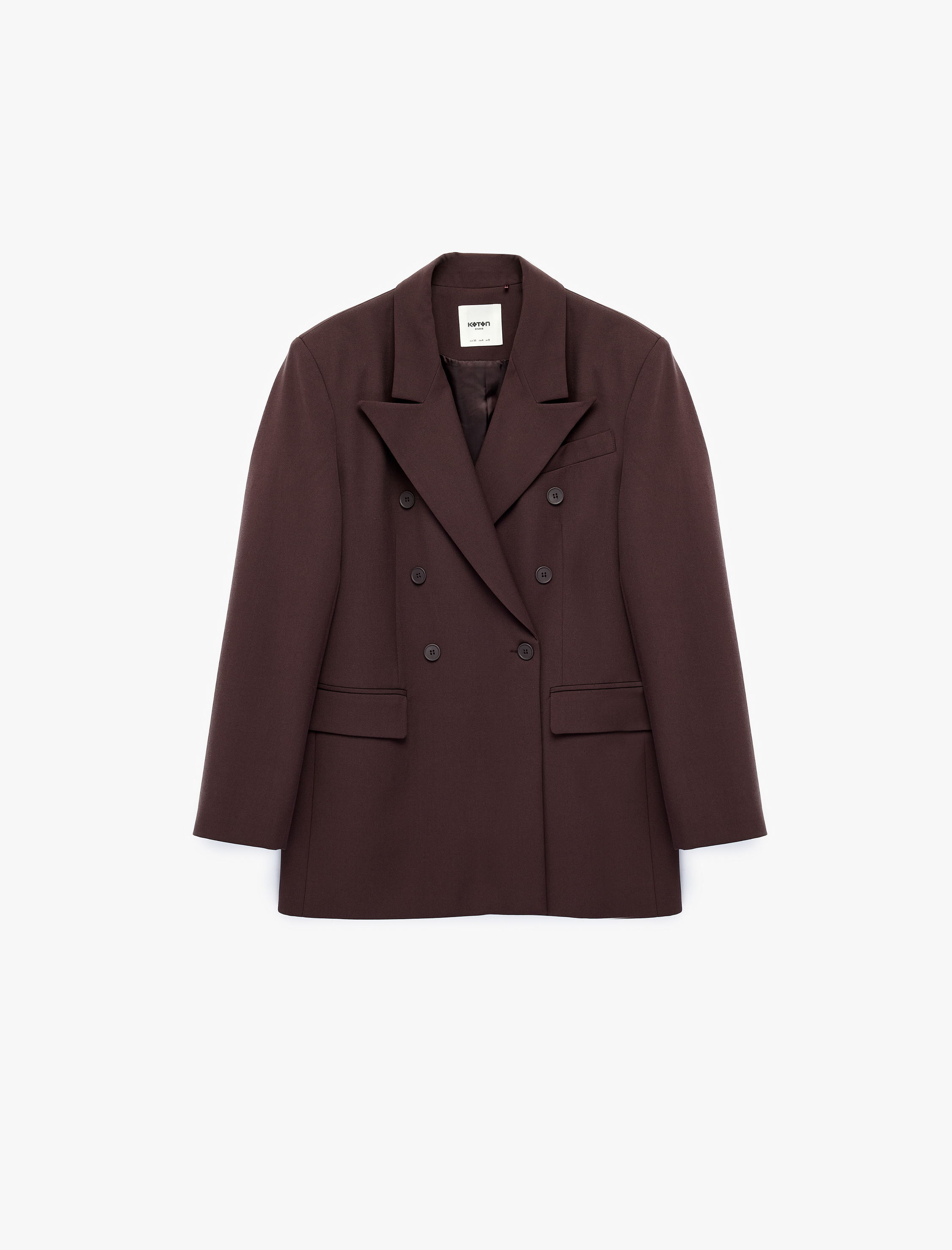 Koton Viskon Karışımlı Cepli Düğmeli Uzun Kollu Kruvaze Blazer Ceket