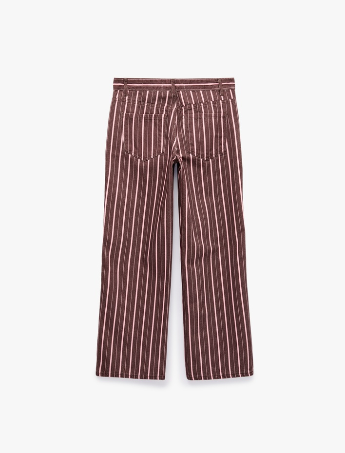  Beş Cepli Rahat Kalıp Pamuklu Düz Paça Çizgili Baggy Pantolon - Baggy Jeans