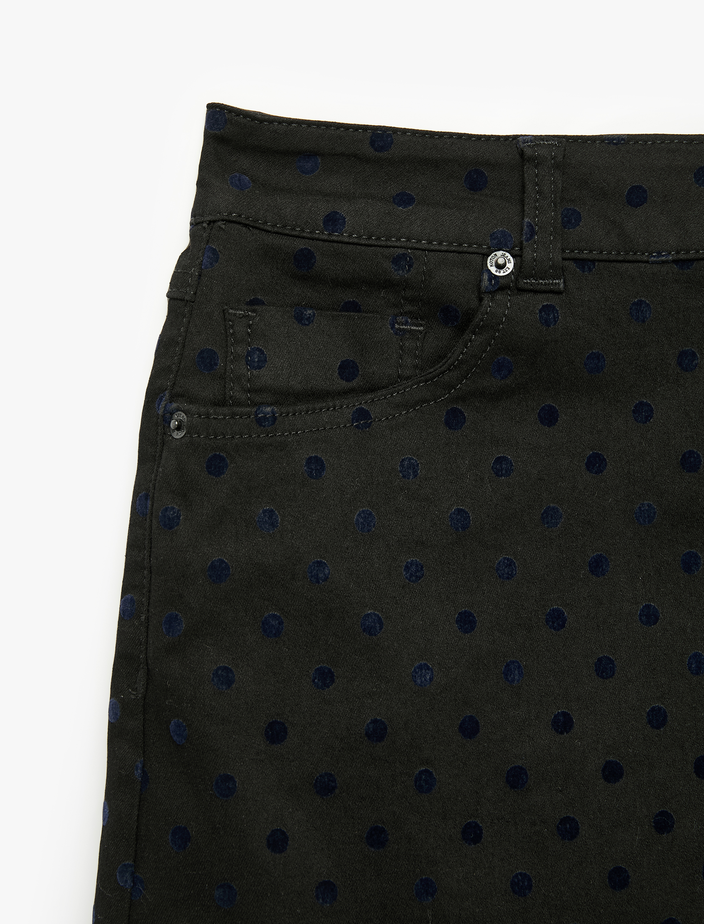  Cepli Düğmeli Puantiyeli Mini Denim Etek