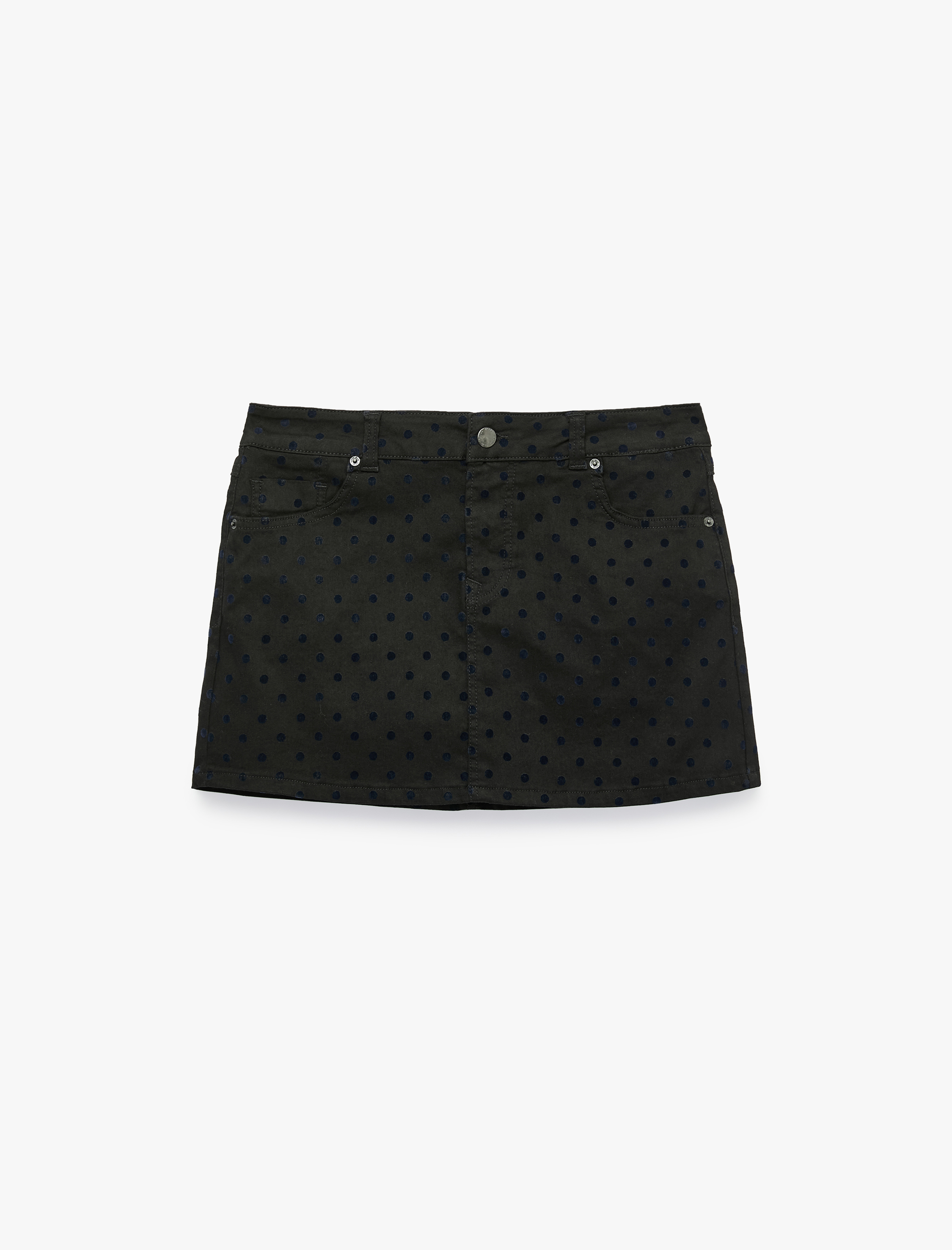   Cepli Düğmeli Puantiyeli Mini Denim Etek