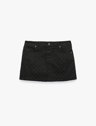 Cepli Düğmeli Puantiyeli Mini Denim Etek