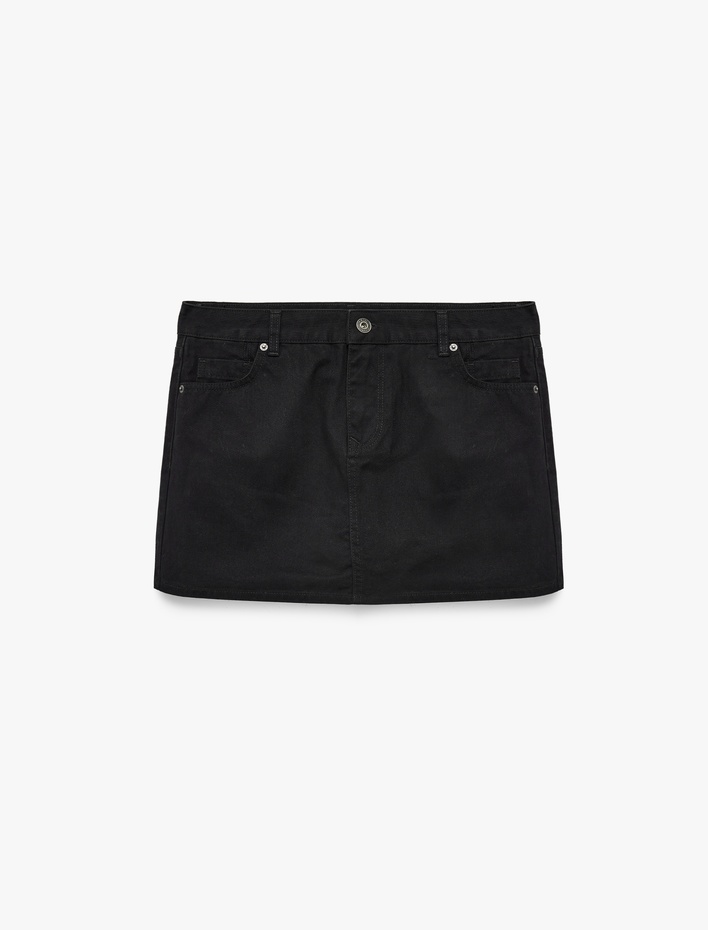  Pamuklu Normal Bel Cepli Mini Denim Şort Etek
