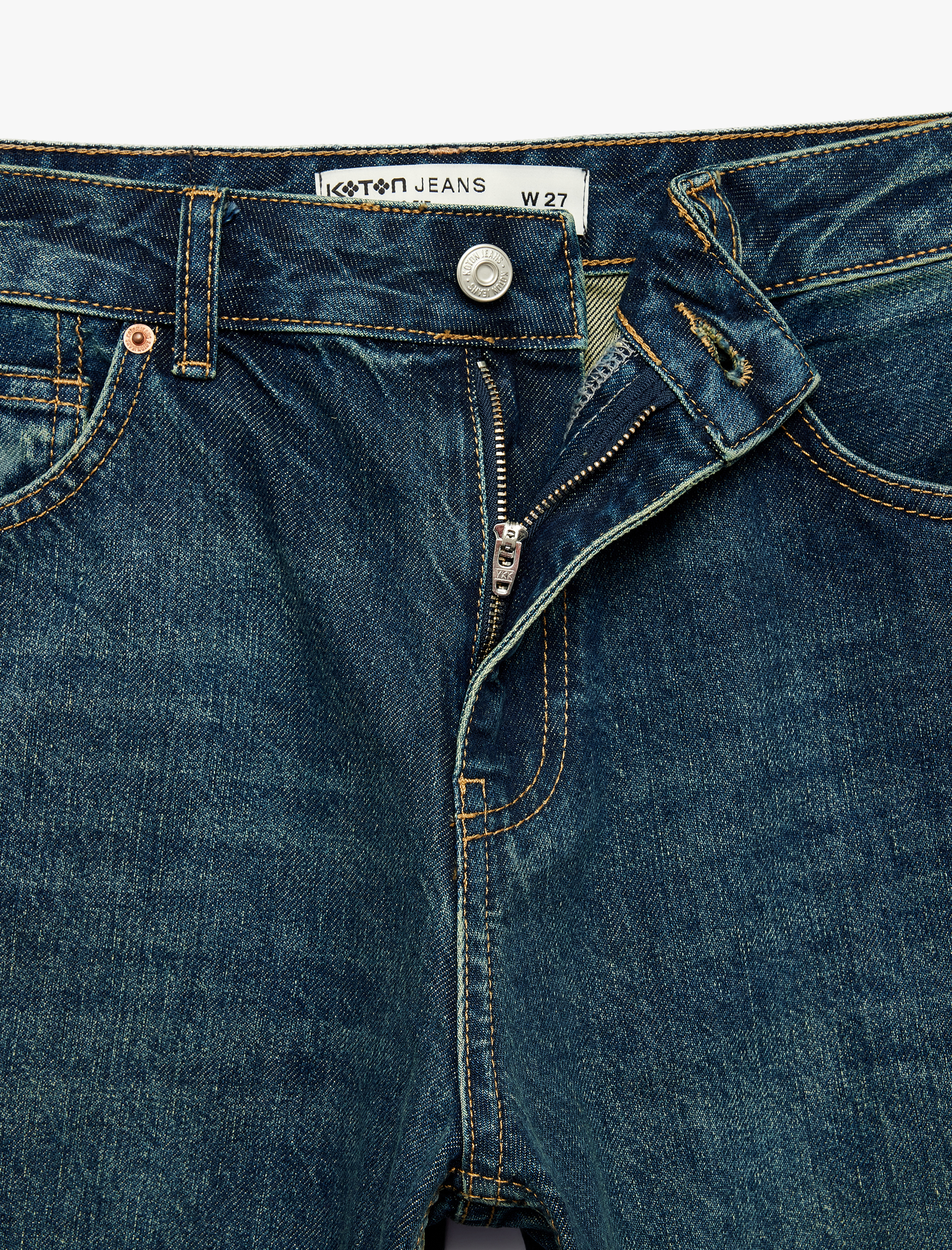   Pamuklu Normal Bel Cepli Uzun Düz Katlı Paça Denim Pantolon - Straight Fit Jean