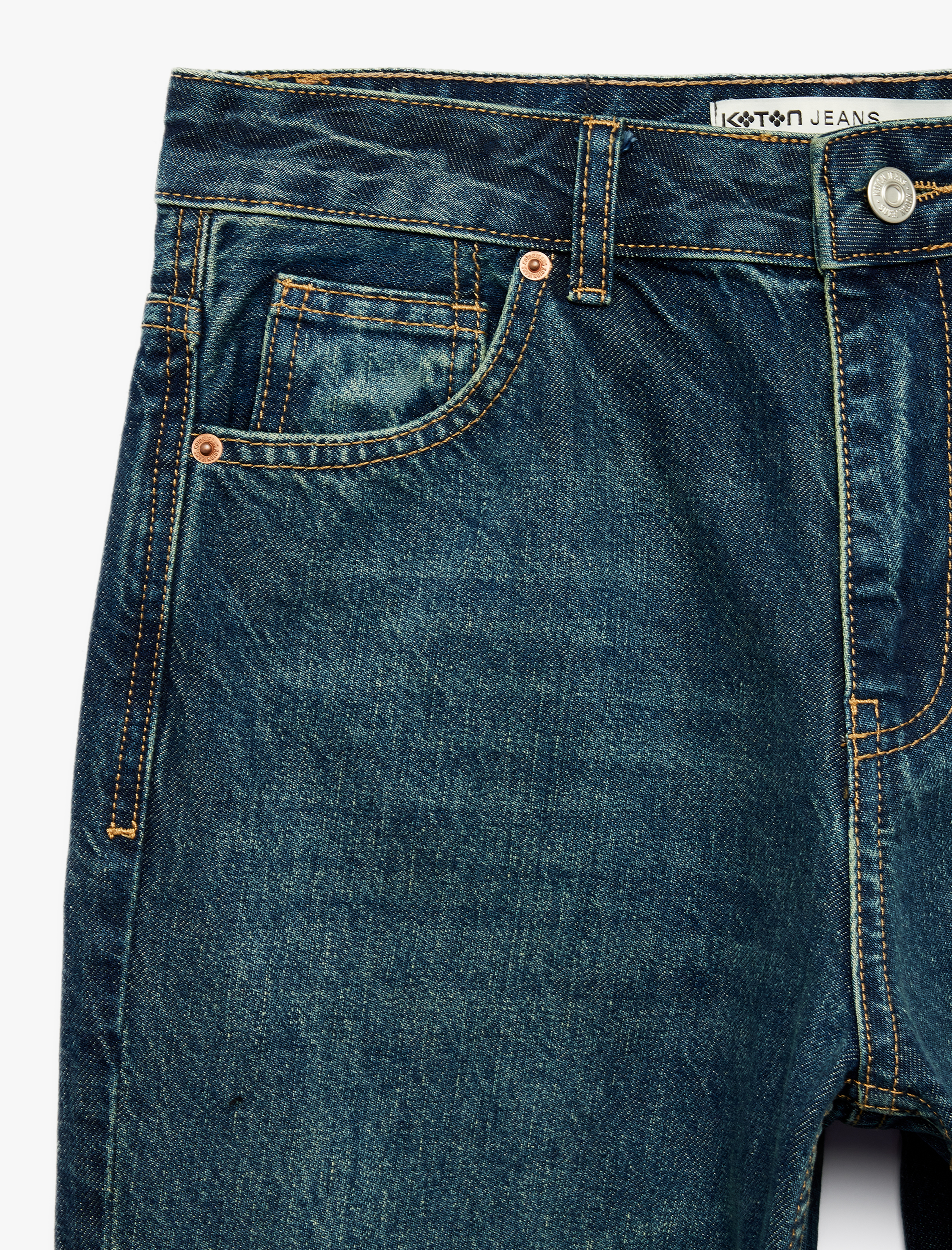   Pamuklu Normal Bel Cepli Uzun Düz Katlı Paça Denim Pantolon - Straight Fit Jean