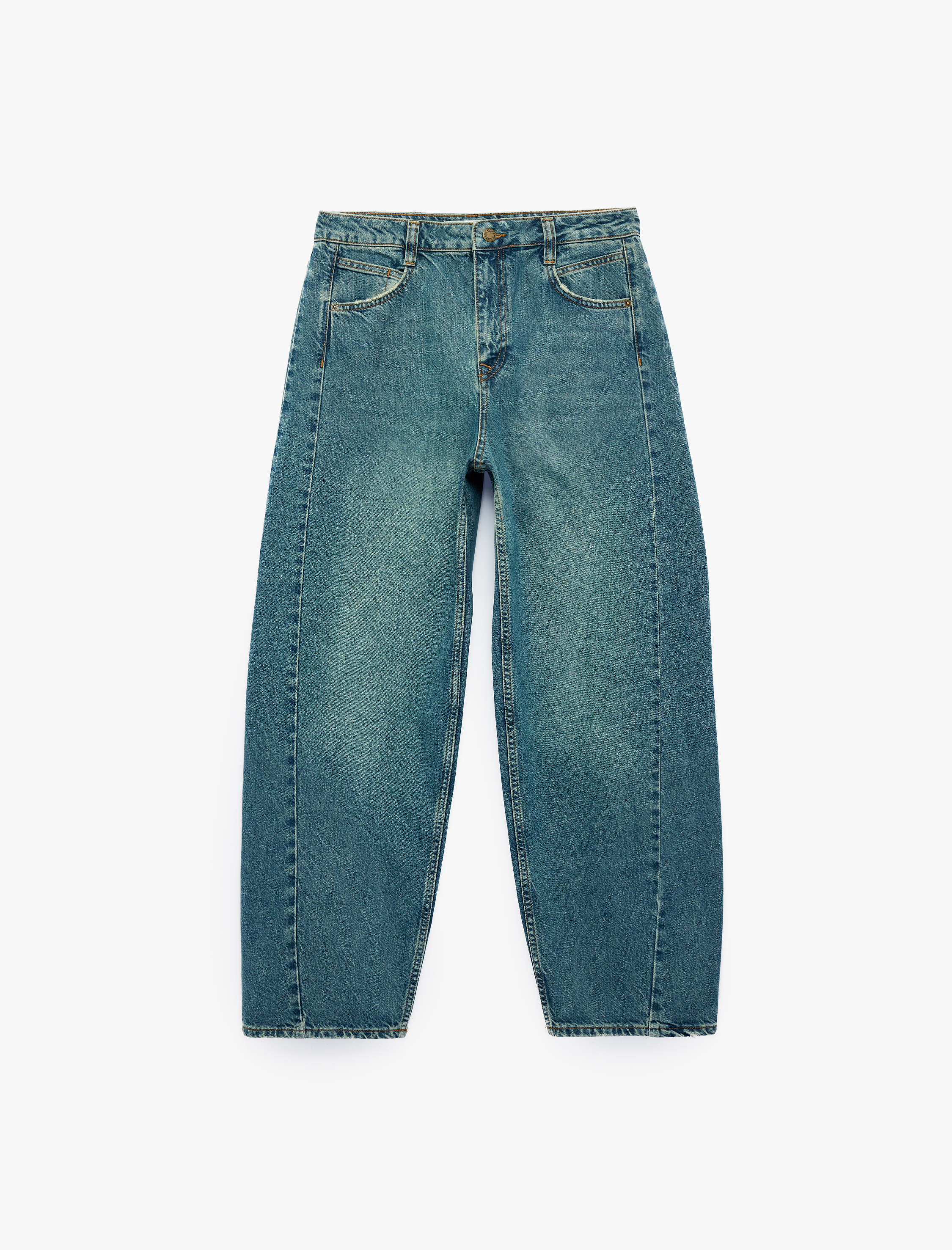   Cepli Rahat Kalıp Pamuklu Düz Paça Balon Fit Barrel Denim Pantolon - Barrel Jeans