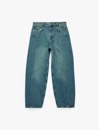 Cepli Rahat Kalıp Pamuklu Düz Paça Balon Fit Barrel Denim Pantolon - Barrel Jeans