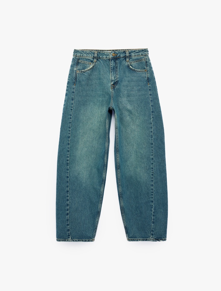  Cepli Rahat Kalıp Pamuklu Düz Paça Balon Fit Barrel Denim Pantolon - Barrel Jeans