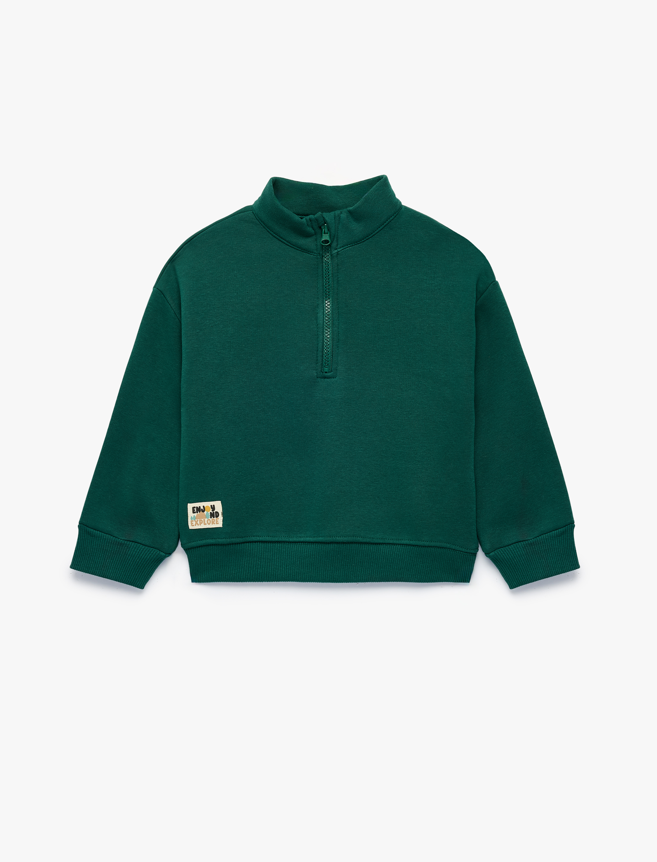  Erkek Bebek Şardonlu Dik Yaka Yarım Fermuarlı Uzun Kollu Oversize Sweatshirt