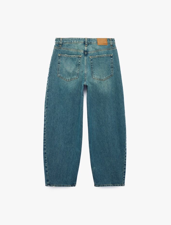  Cepli Rahat Kalıp Pamuklu Düz Paça Balon Fit Barrel Denim Pantolon - Barrel Jeans