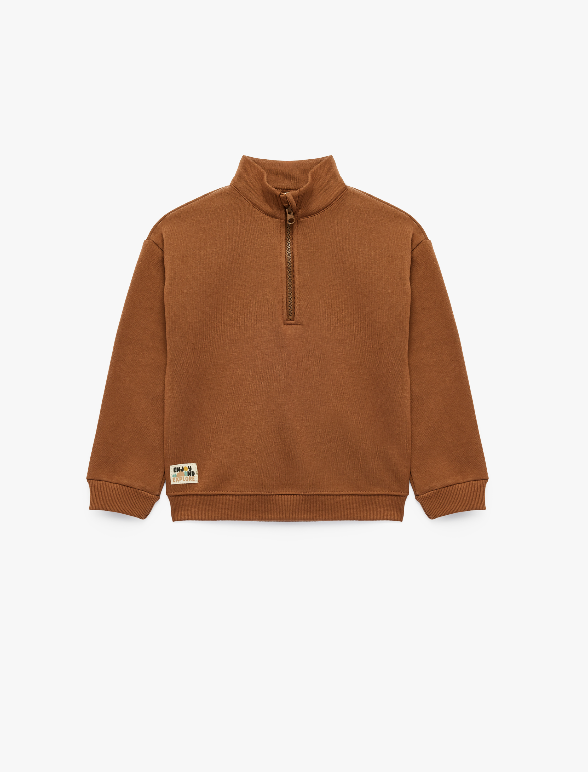  Erkek Bebek Şardonlu Dik Yaka Yarım Fermuarlı Uzun Kollu Oversize Sweatshirt