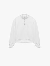 Modal Kumaş Regular Fit Uzun Kollu Dik Yaka Yarım Fermuarlı Sweatshirt