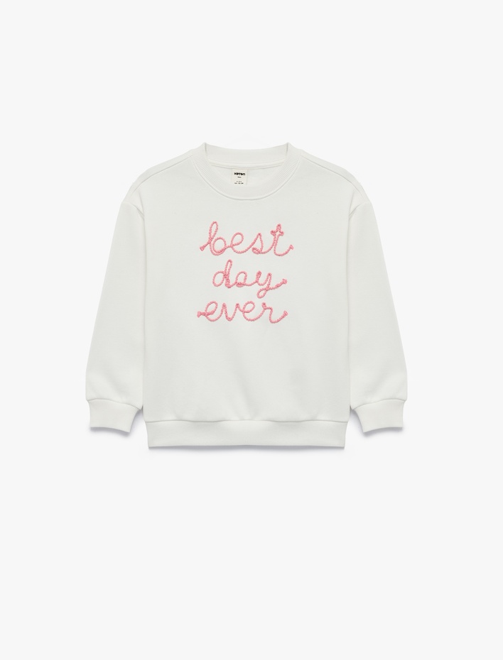 Kız Bebek Şardonlu Bisiklet Yaka Uzun Kollu İşlemeli Sweatshirt