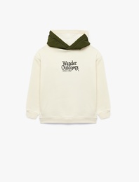 Nakışlı Şardonlu Uzun Kollu Oversize Kapşonlu Sweatshirt