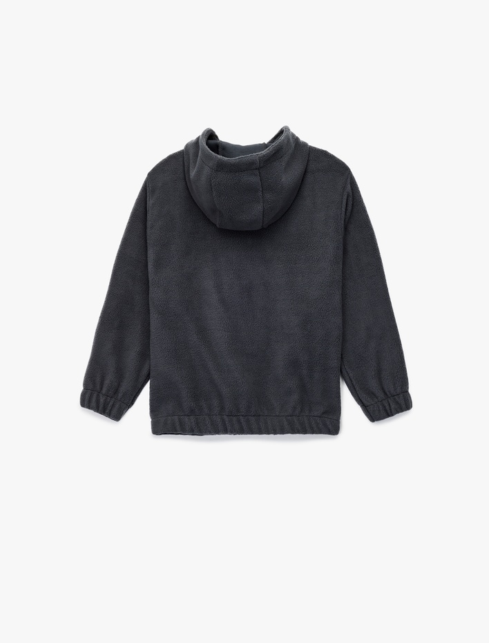 Erkek Çocuk Uzun Kollu Dokulu Fermuarlı Kapşonlu Polar Sweatshirt