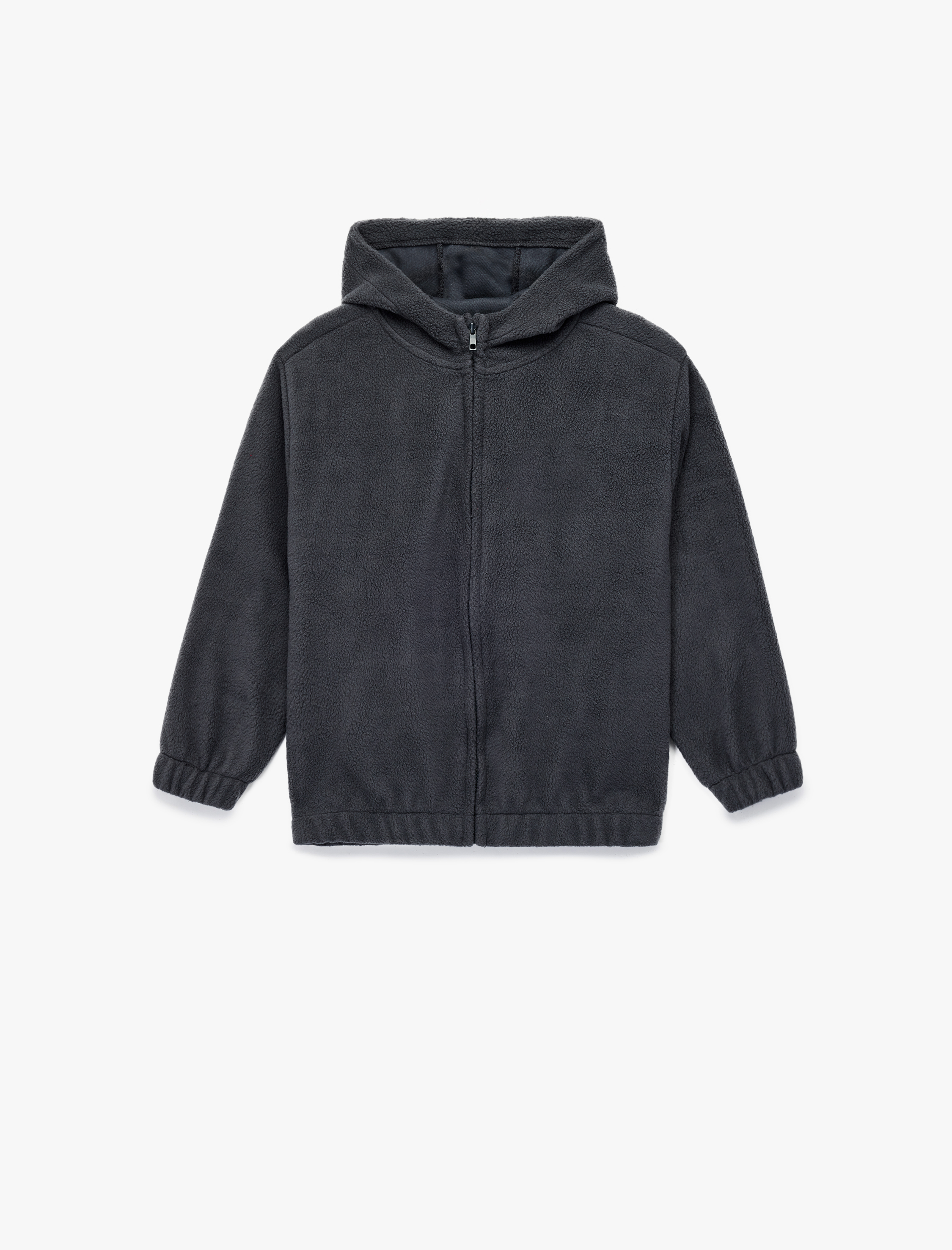  Erkek Çocuk Uzun Kollu Dokulu Fermuarlı Kapşonlu Polar Sweatshirt