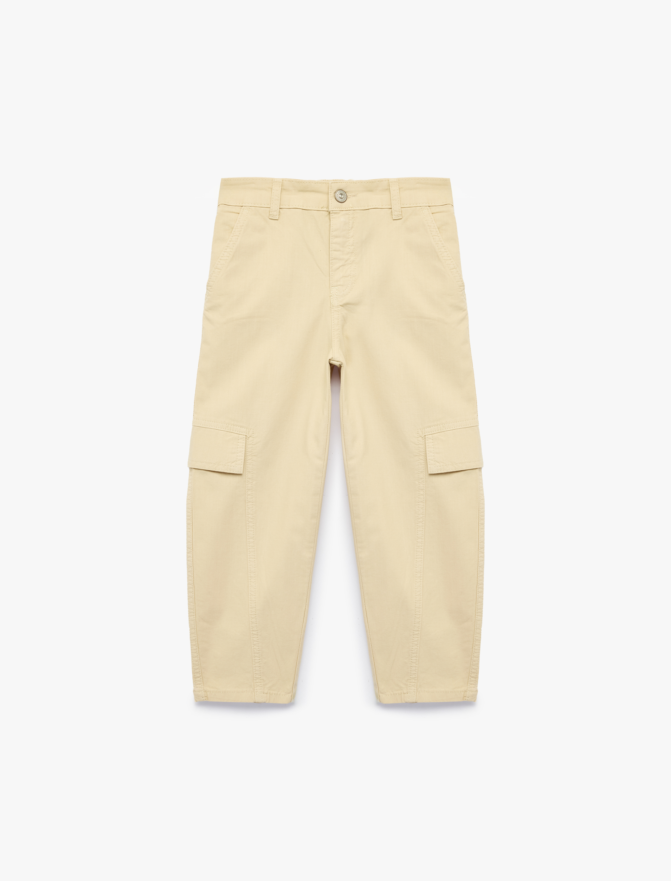  Kız Çocuk Cepli Bol Kesim Pamuklu Gabardin Pantolon
