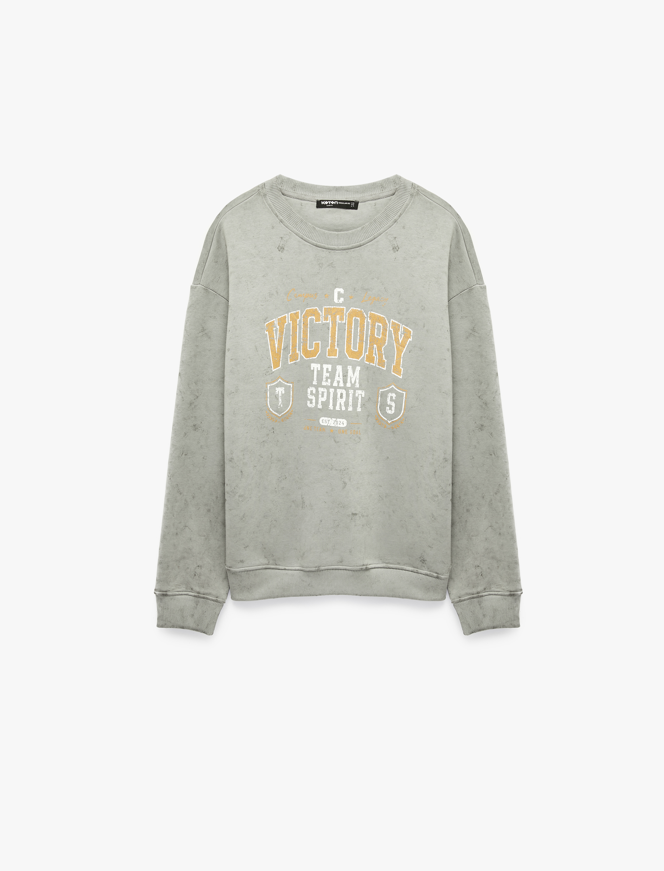   Üç İplik Şardonlu Rahat Kalıp Yıkamalı Bisiklet Yaka Baskılı Sweatshirt