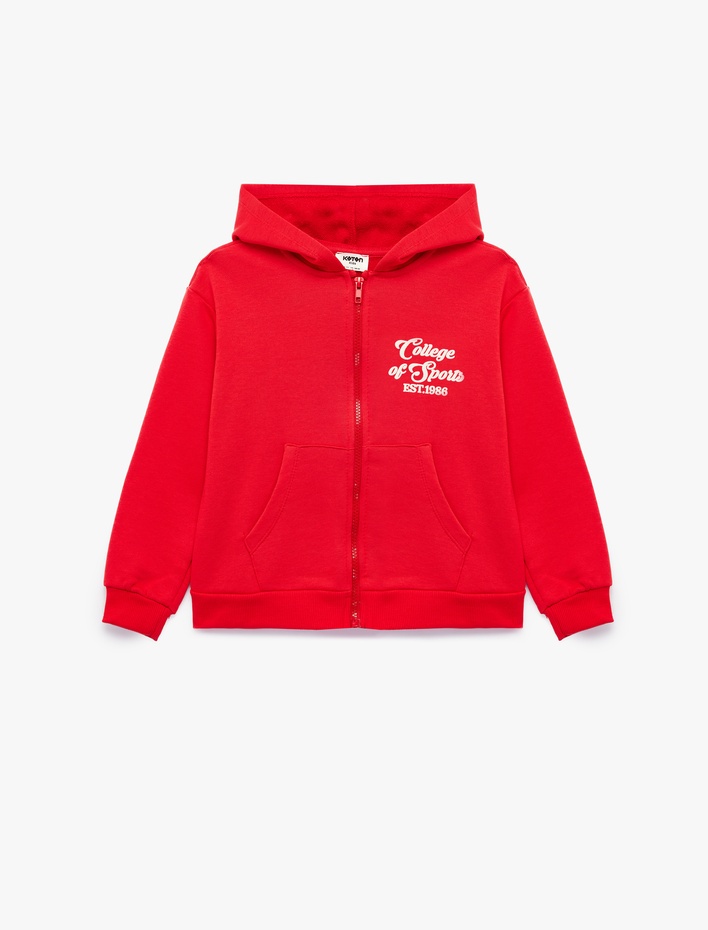 Kız Çocuk Cepli Uzun Kollu Baskılı Oversize Kapşonlu Fermuarlı Sweatshirt
