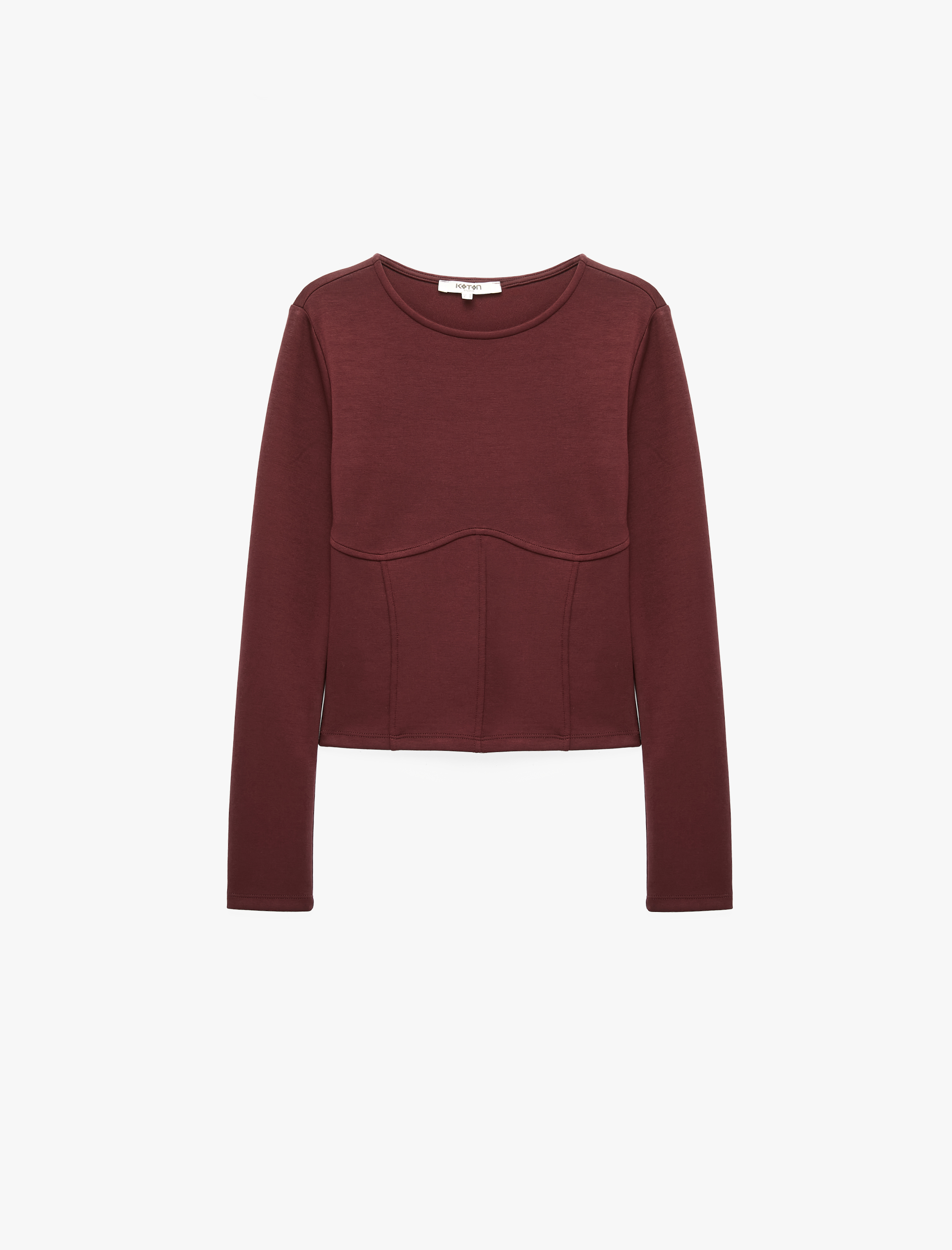   Balenli Korse Detaylı Bisiklet Yaka Slim Fit Uzun Kollu Tişört