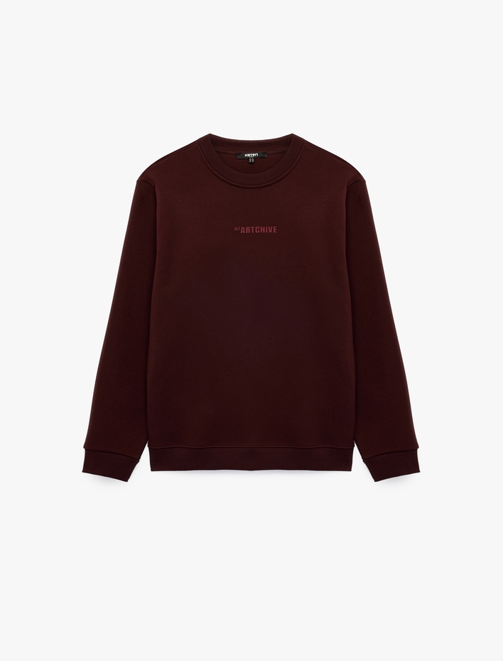  Şardonlu Regular Fit Bisiklet Yaka Uzun Kollu Baskılı Sweatshirt