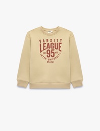 Şardonlu Bisiklet Yaka Uzun Kollu Baskılı Sweatshirt