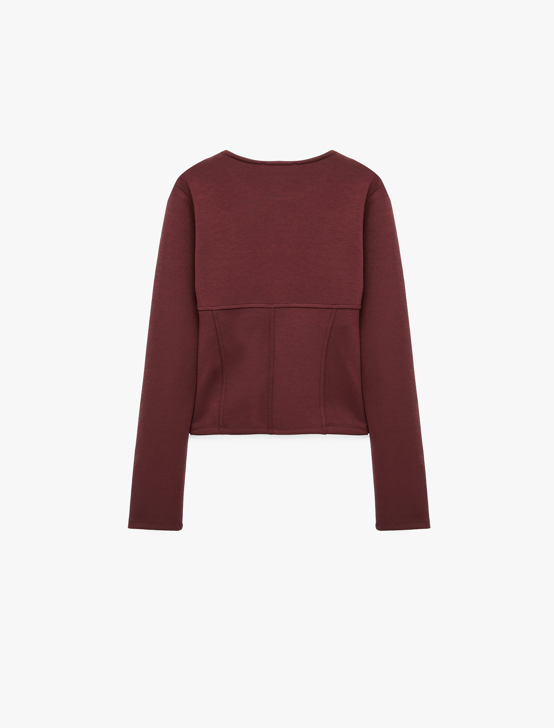   Balenli Korse Detaylı Bisiklet Yaka Slim Fit Uzun Kollu Tişört