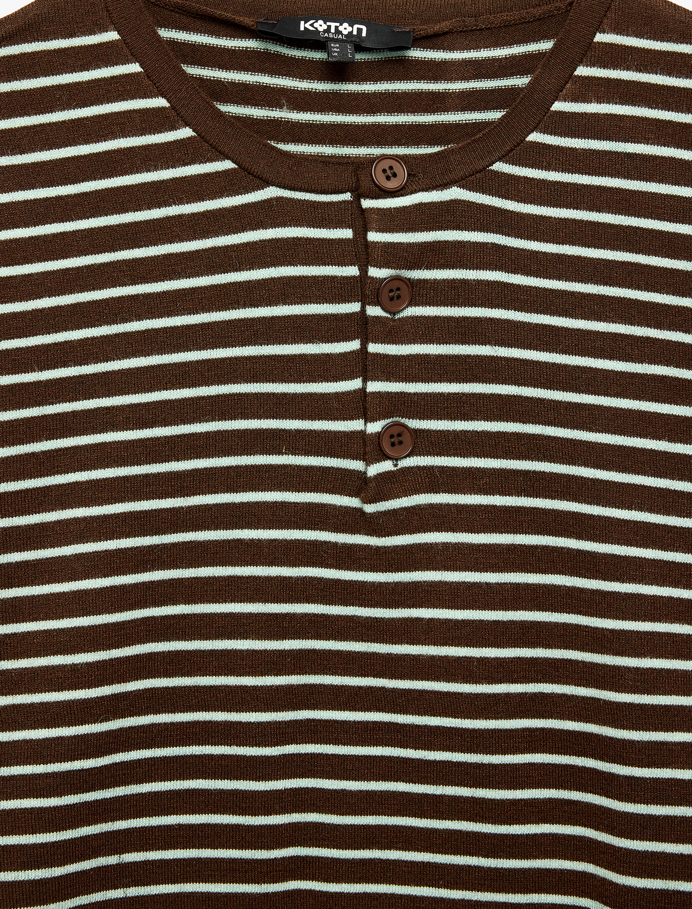   Regular Fit Uzun Kollu Çizgili Henley Yaka Triko Kazak